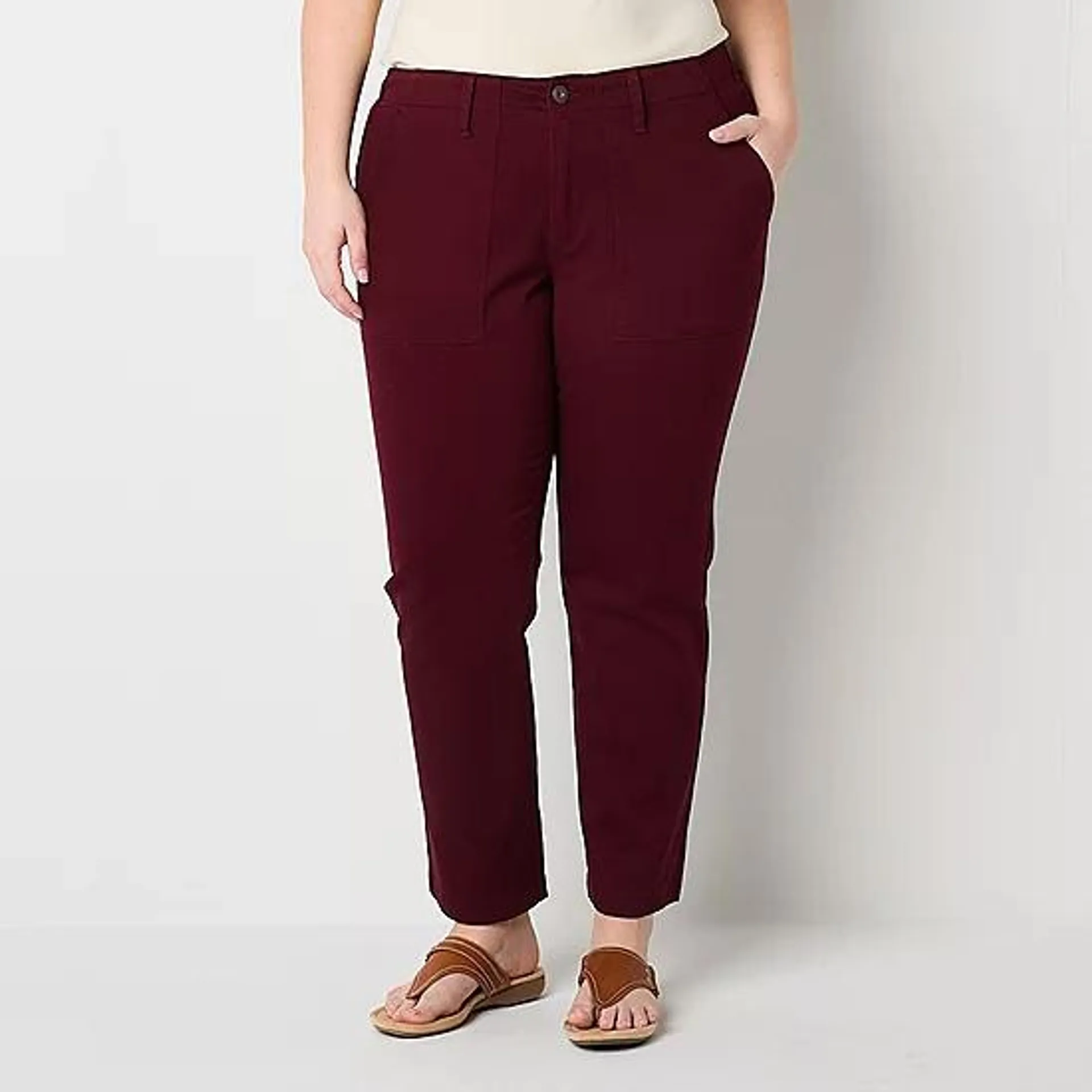 St. John's Bay-Plus Womens Mid Rise Straight Flat Front Pant