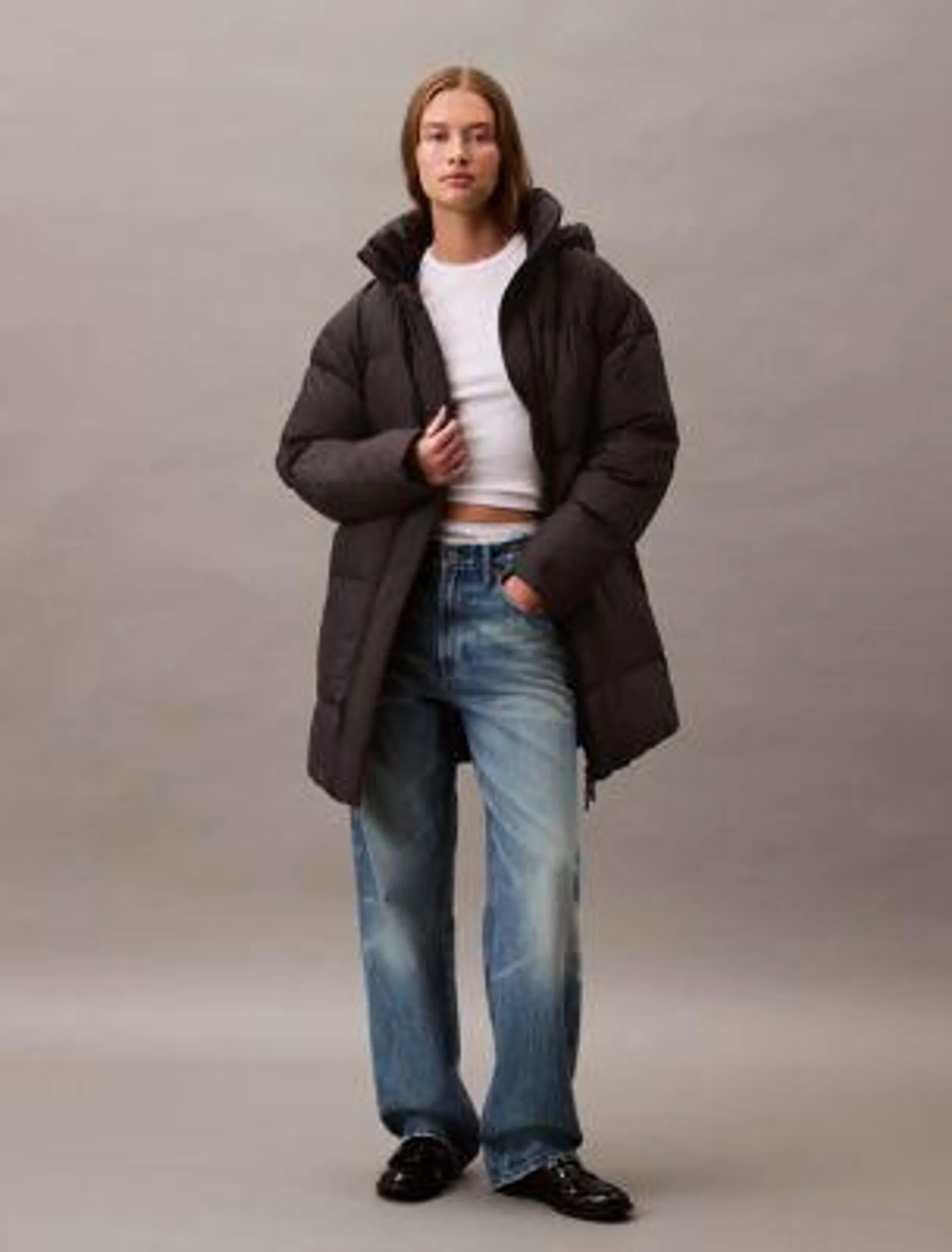 Long Down Hooded Puffer Jacket