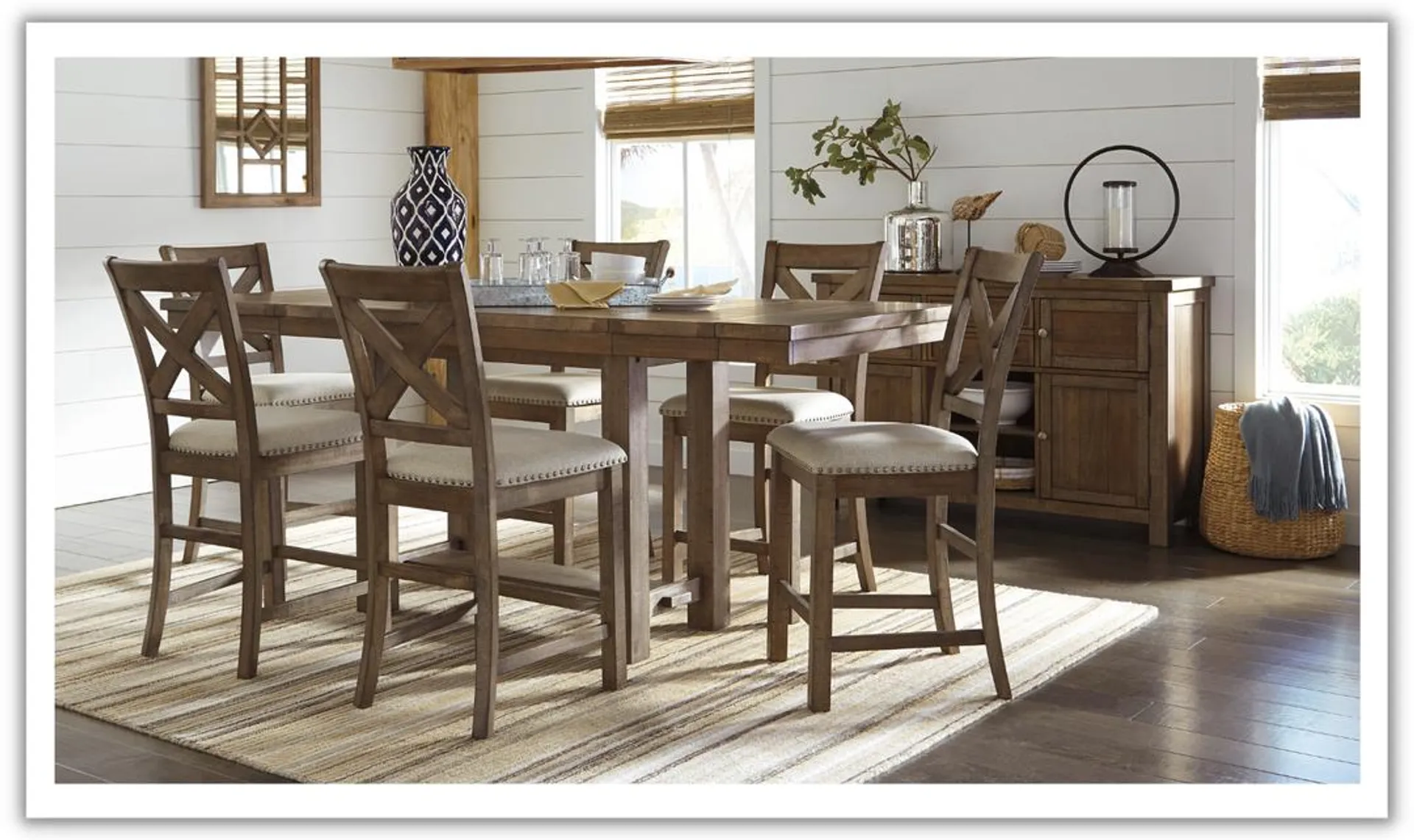 Ashley Moriville Rectangular Dining Set in Brown