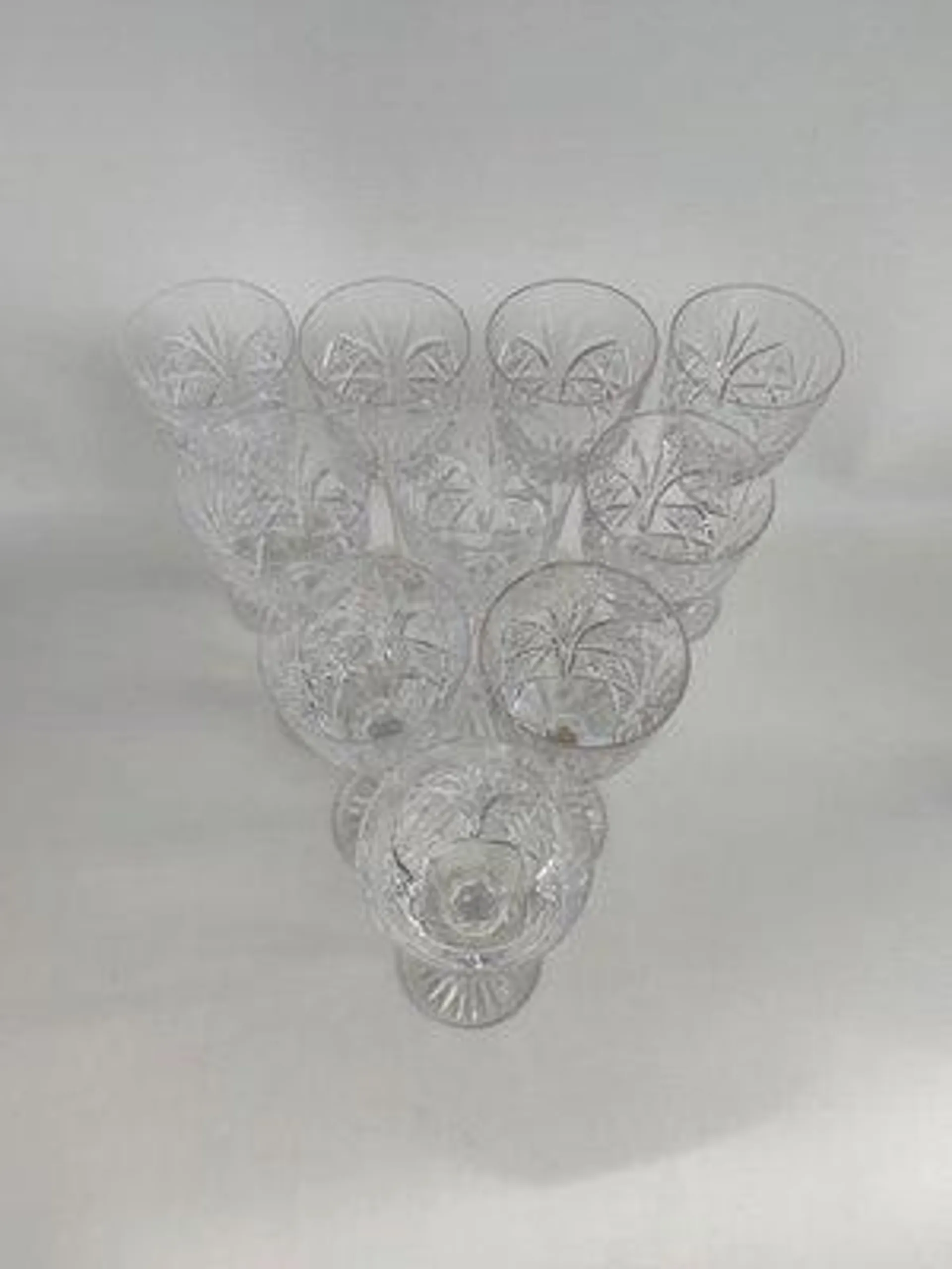 Large Crystal Wine Glasses, 1930s, Set of 10