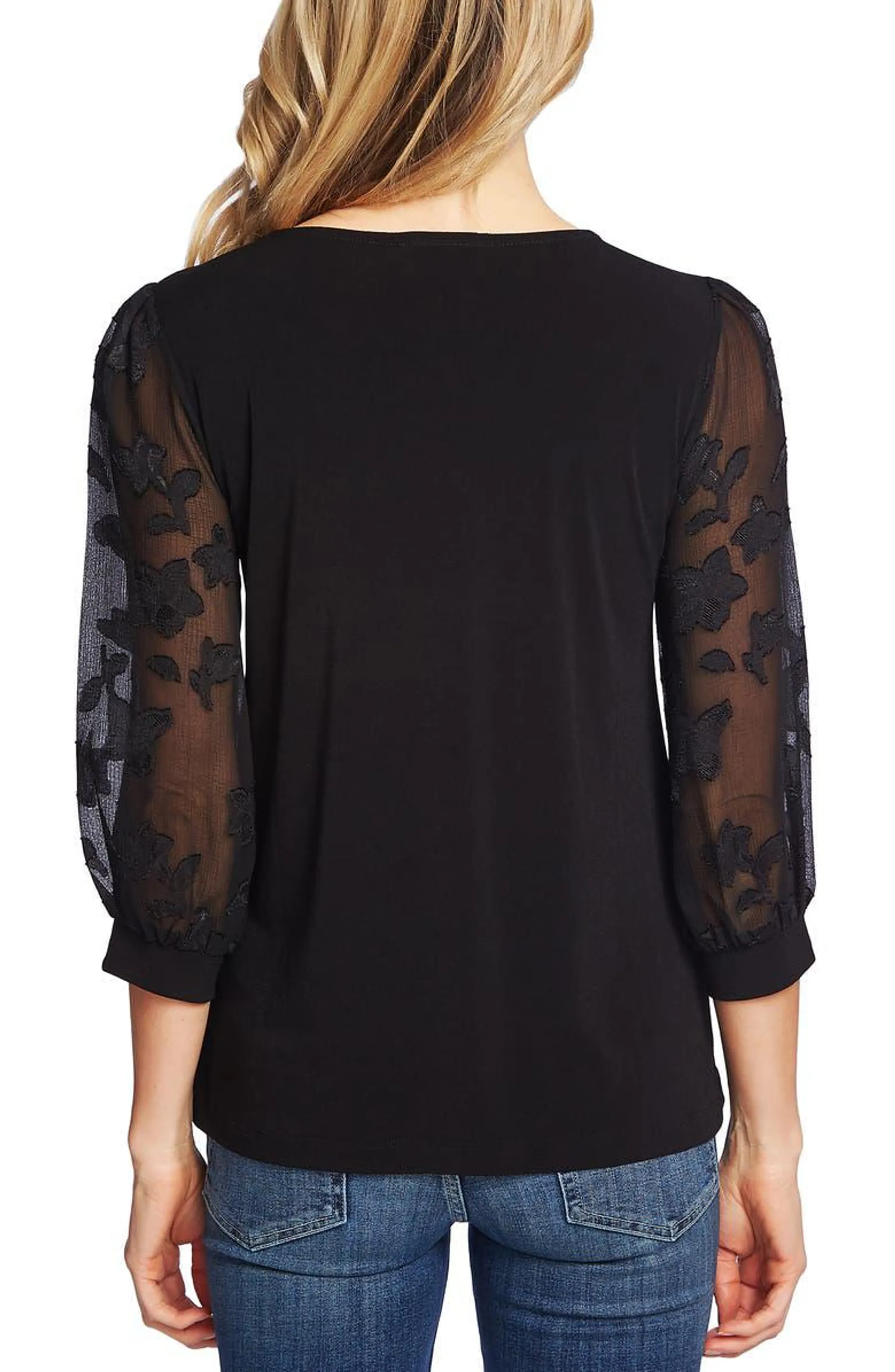 Lace Sleeve Stretch Crepe Blouse