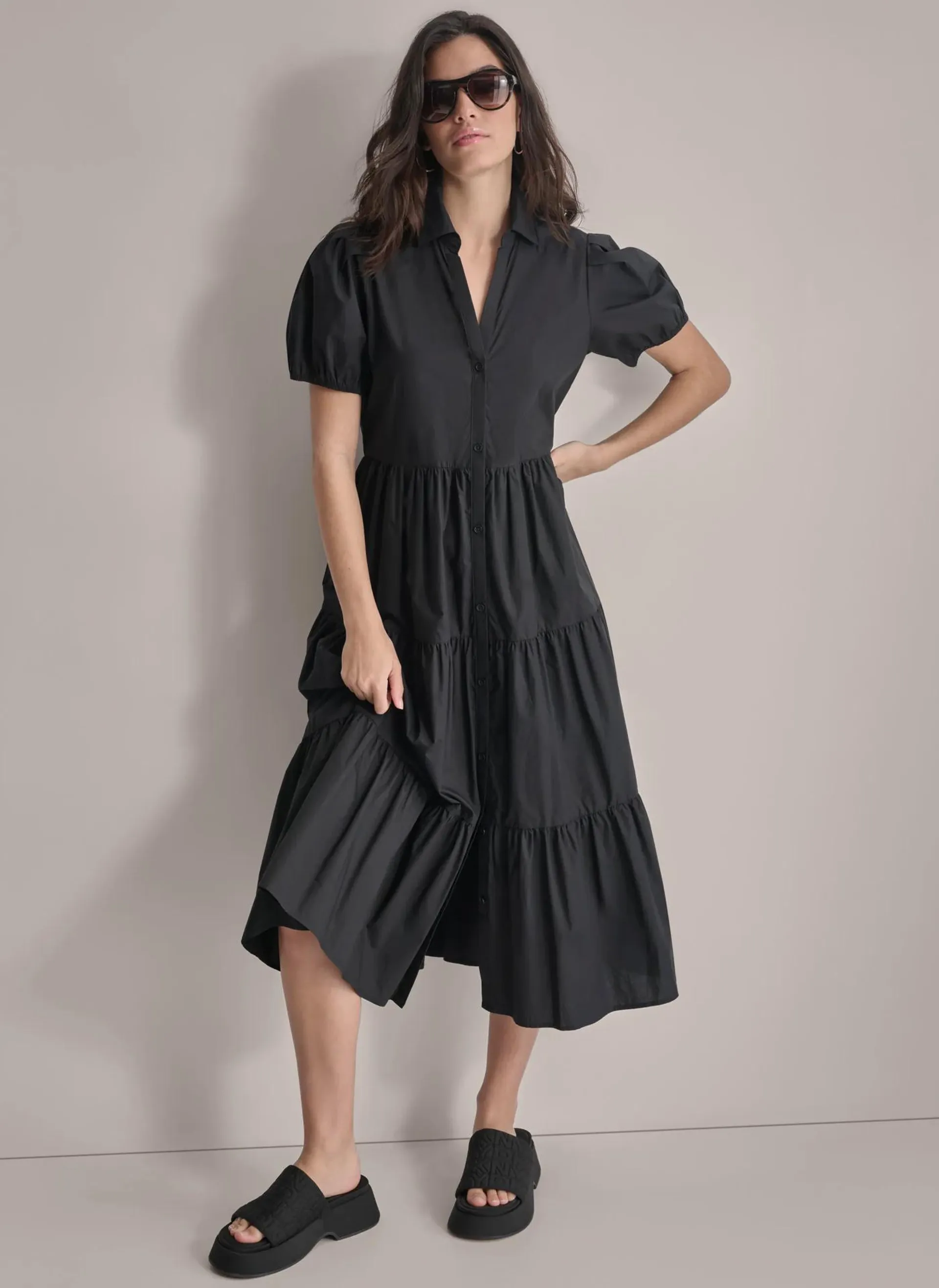 POPLIN DRESS WITH PUFF SLEEVE