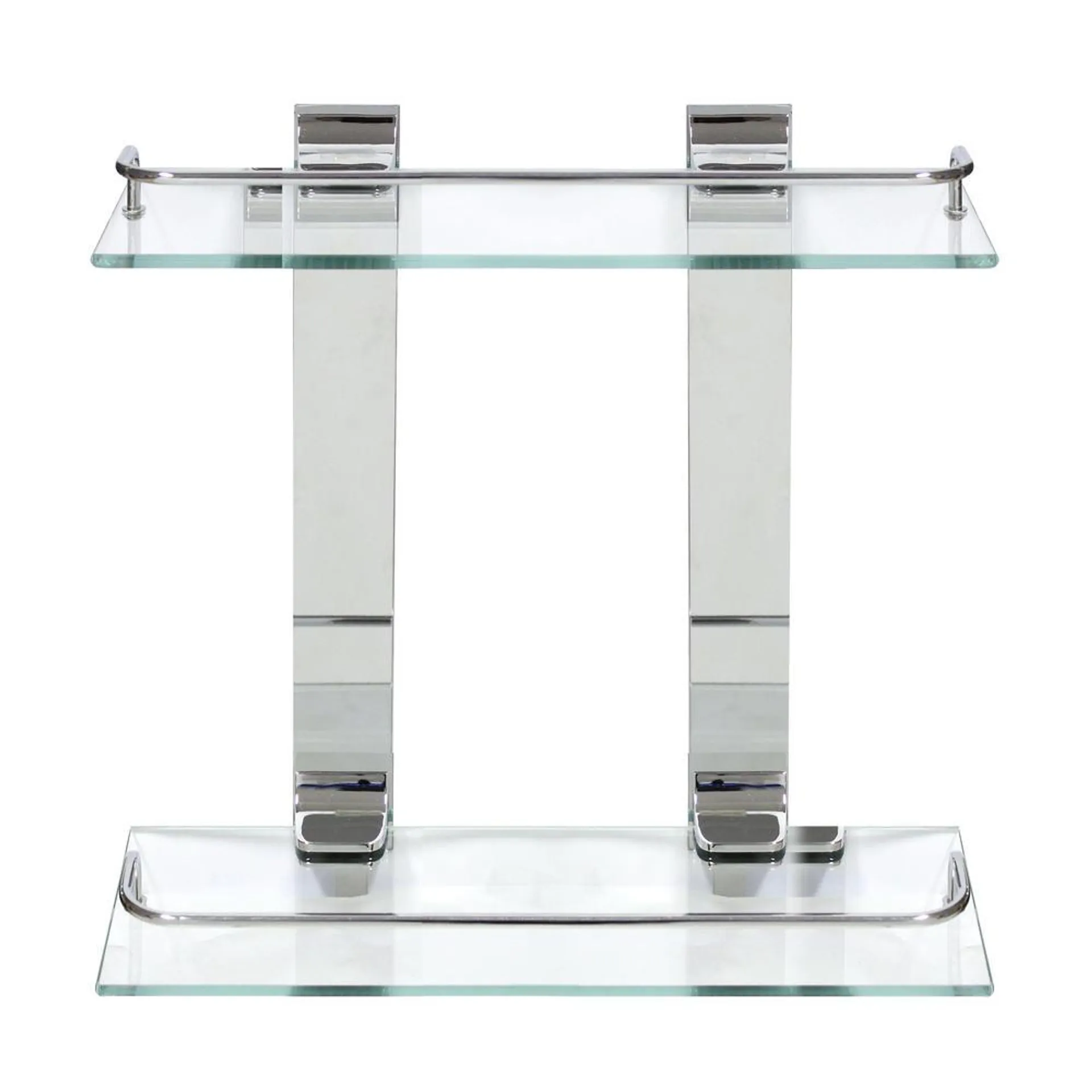 Modona 13-3/4"W x 5"D x 13-1/2"H Wall-Mount Polished Chrome Double Glass Wall Shelf