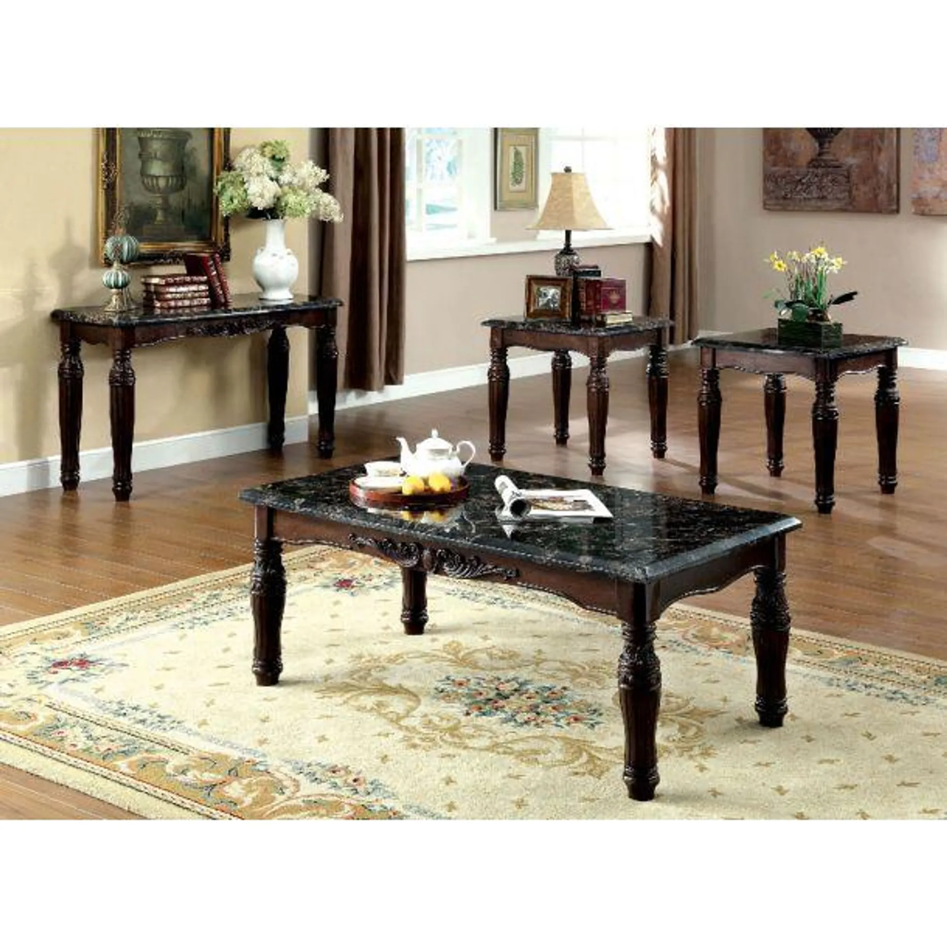 Brampton 3 Piece Table Set (1 Coffee Table + 2 End Tables) - Espresso/Black