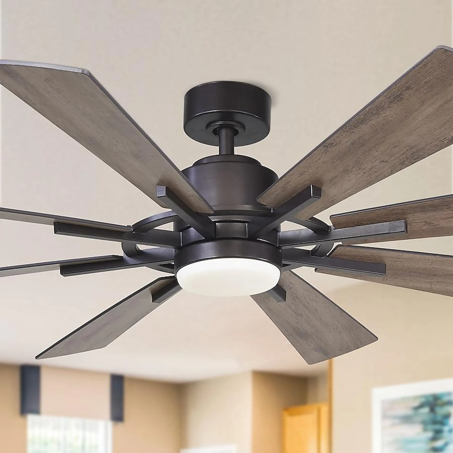 Parrot Uncle Windmill Ceiling Fans 60-in Integrated LED Oil rubbed bronze with Dark brown Blades Ceiling Fan With Light - Remote Included ( 8 -Blade )