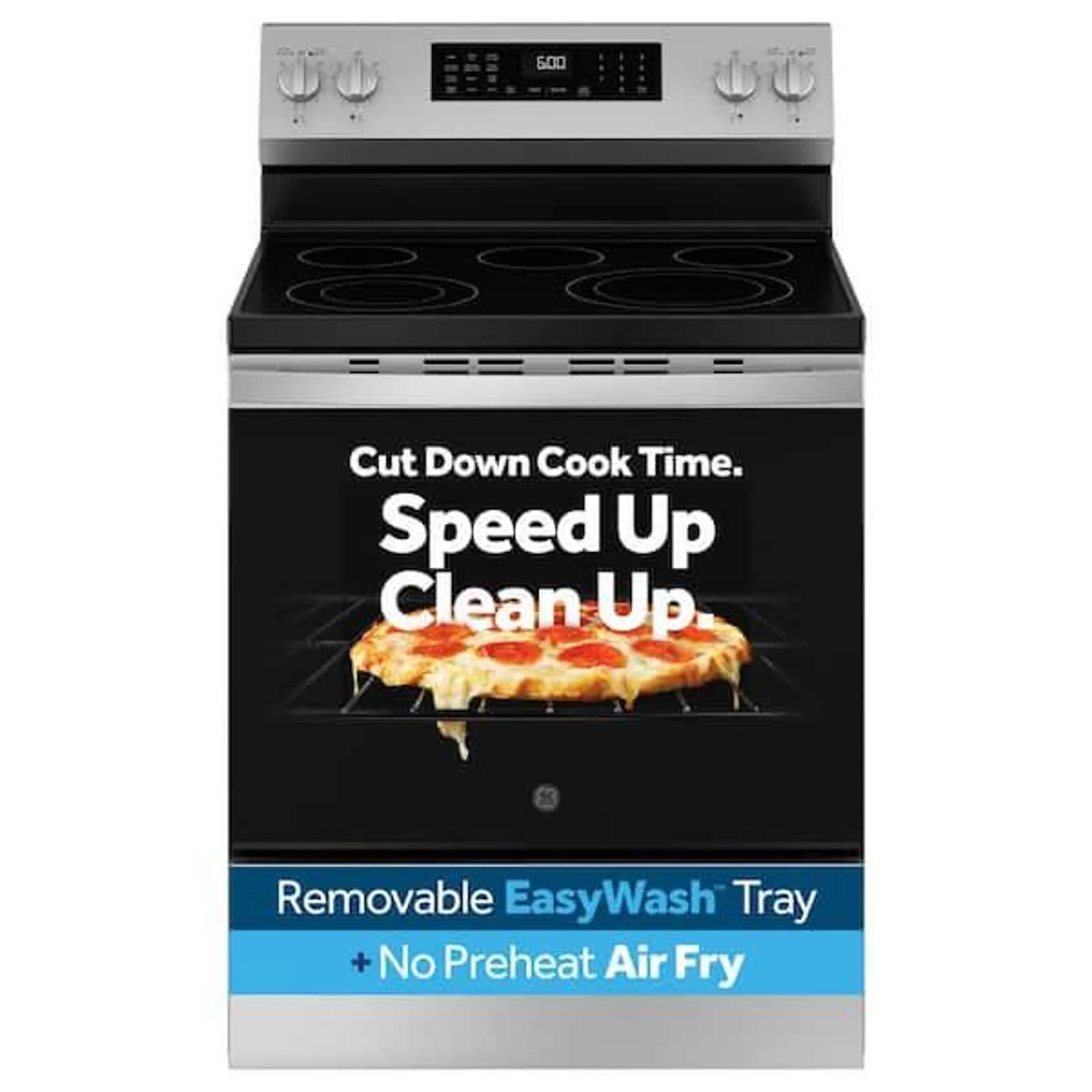 30 in. 5 Burner Element Smart Free-Standing Electric Range in Stainless w/EasyWash Oven Tray & No-Preheat Air Fry