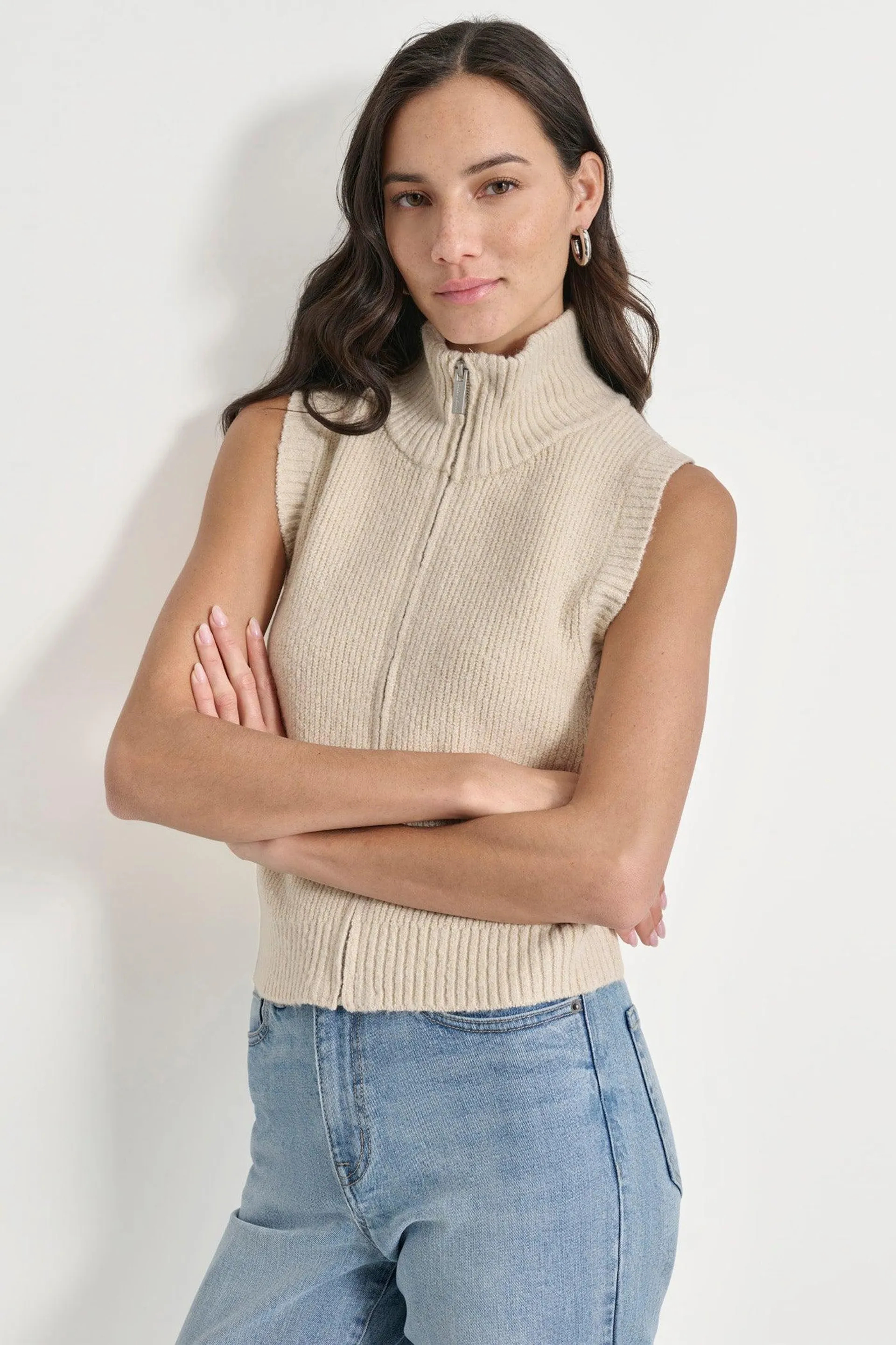 LUREX MOCK NECK ZIP FRONT VEST