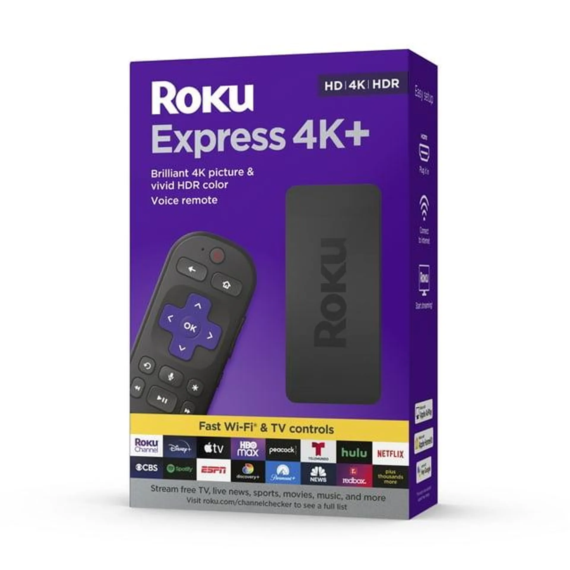 Roku Express 4K+ | Streaming Player HD/4K/HDR with Roku Voice Remote with TV Controls