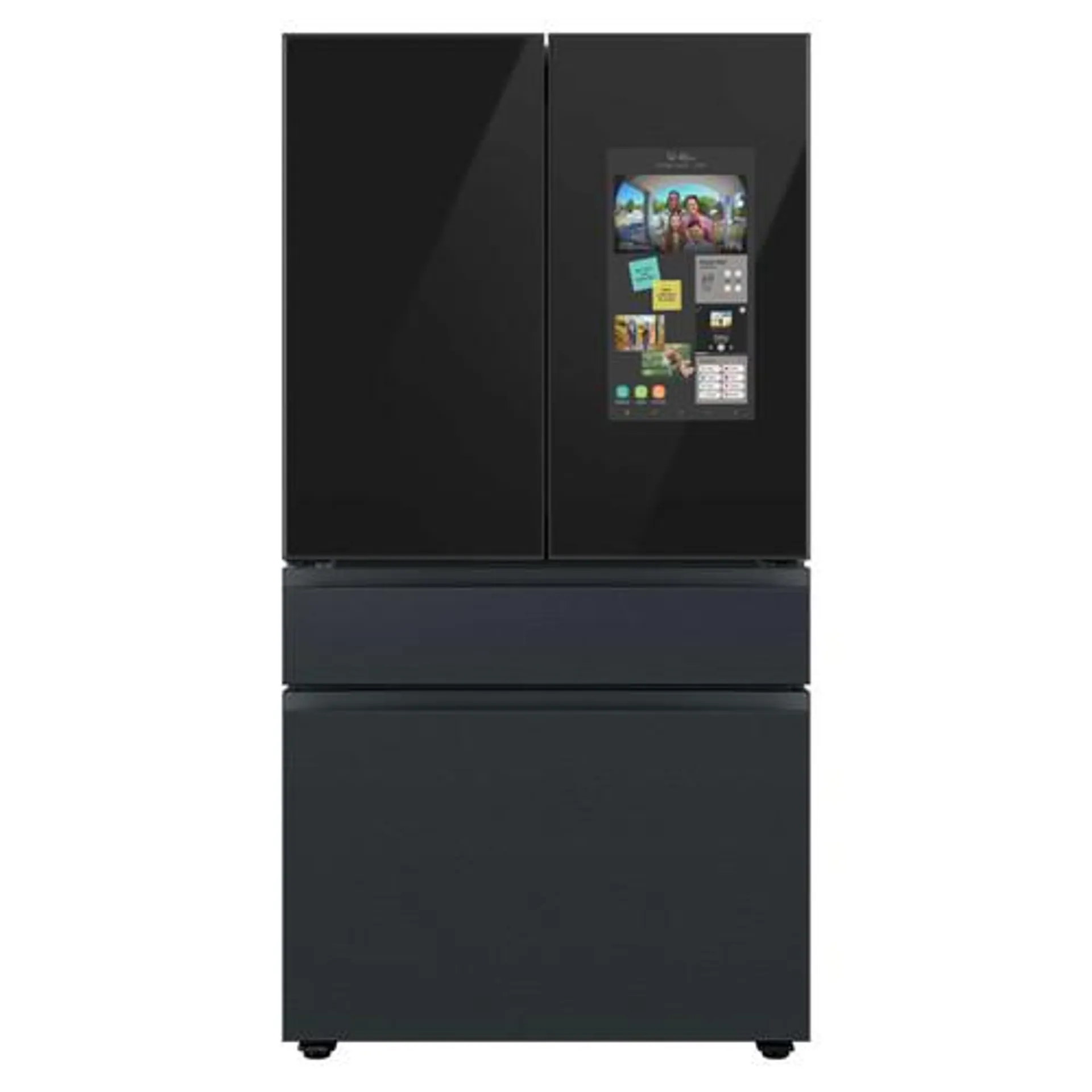 Samsung 29 cu. ft. Bespoke 4-Door French Door Refrigerator with Top Left & Family Hub™ Panel in Charcoal Glass and Matte Black Steel Middle & Bottom Door Panels RF29BB89008M