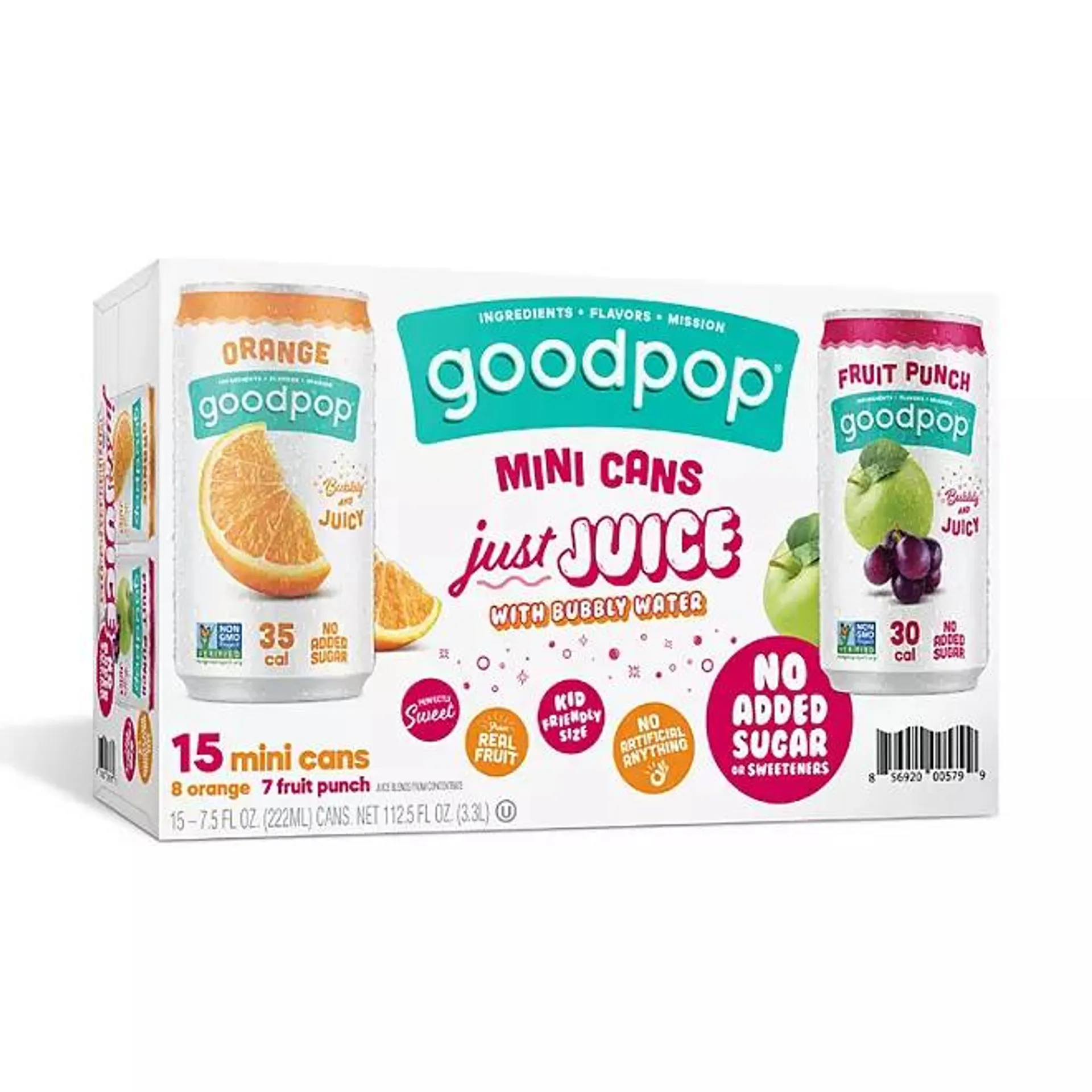 GoodPop Bubbly Juice Mini Cans Variety Pack, 7.5 fl. oz., 15 pk.