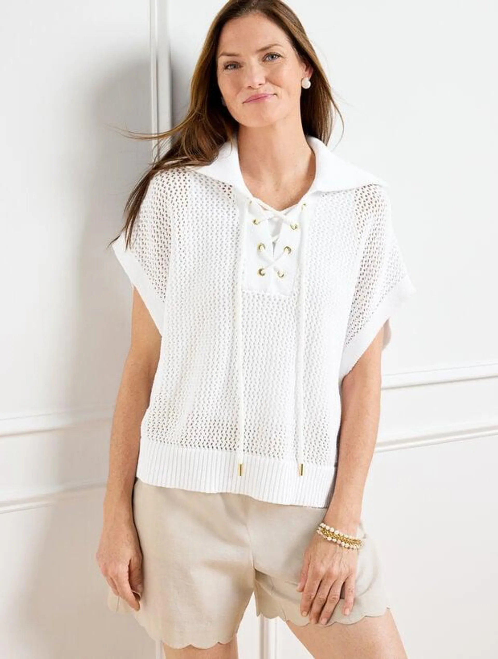 Open Knit Lace Up Poncho