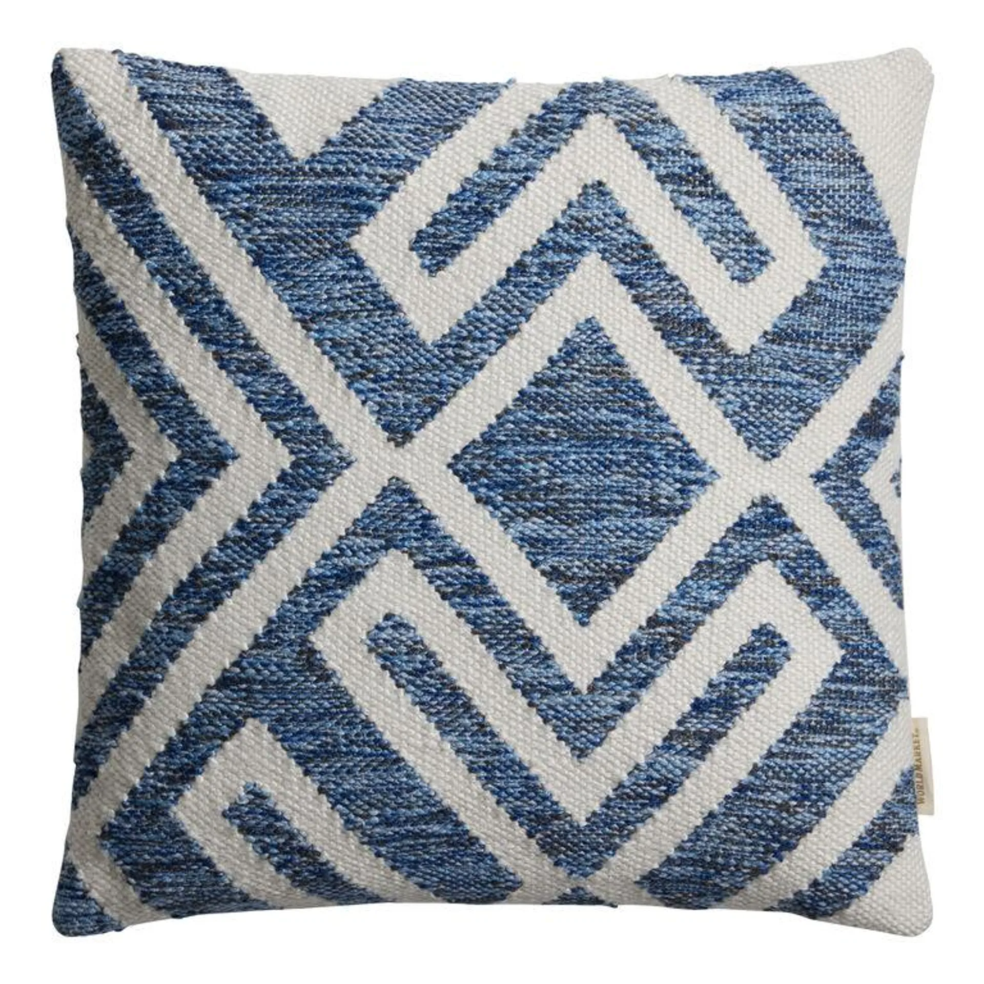 Blue and Ivory Geometric Indoor Outdoor Throw Pillow