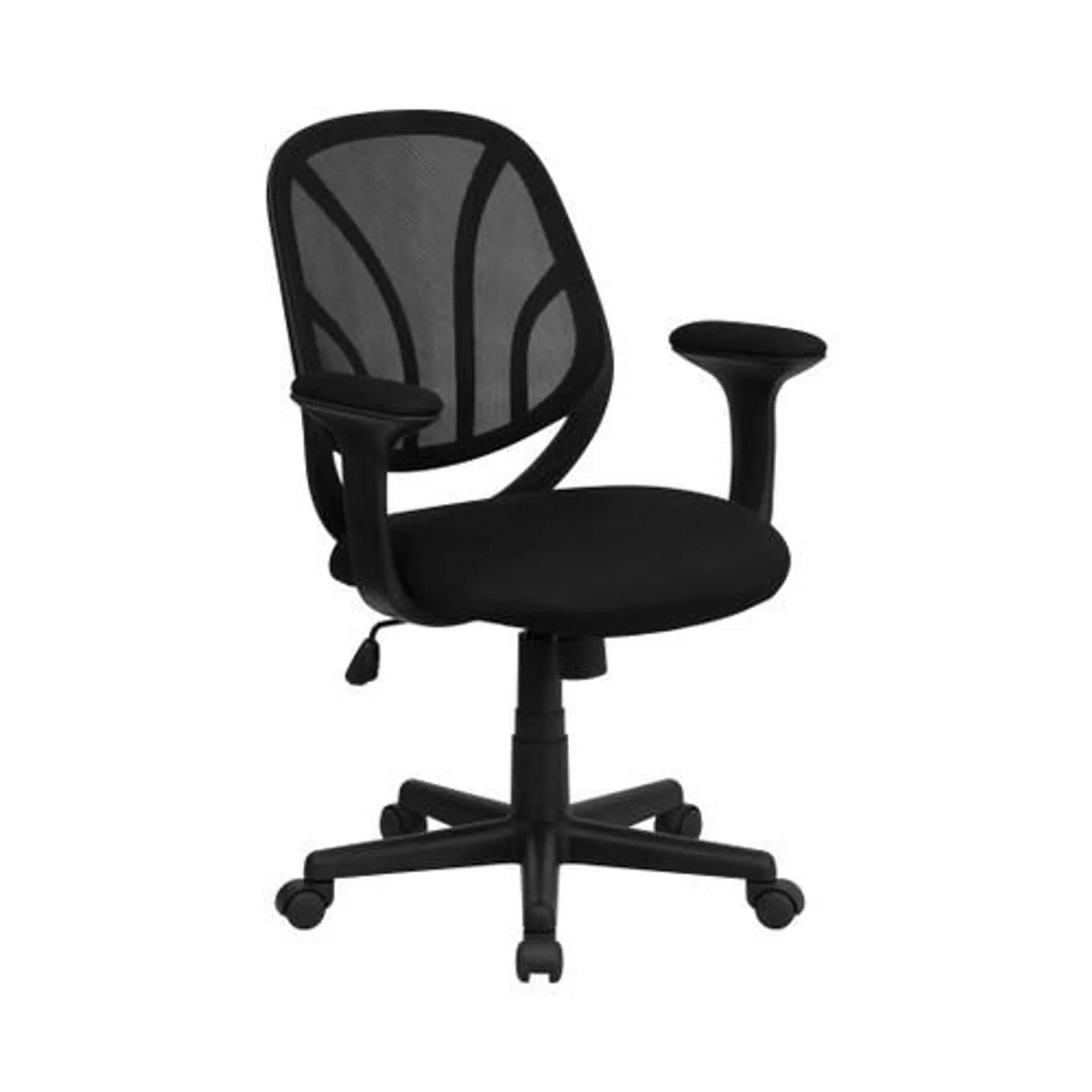Y-GO Office Chair™ Mid-Back Black Mesh Swivel Task Office Chair with Arms - GOWY05AGG