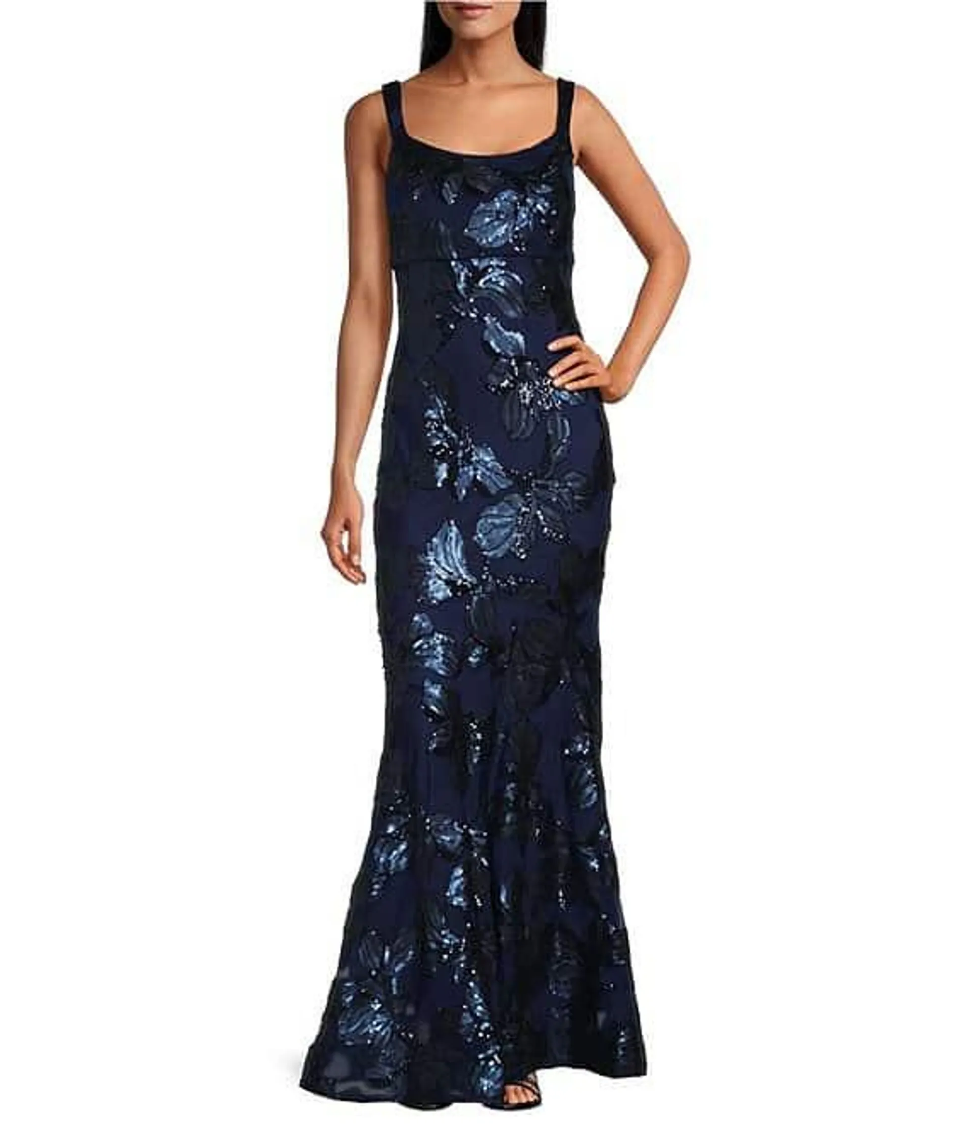 Embroidered Sequin Sweetheart Neck Sleeveless Mermaid Gown
