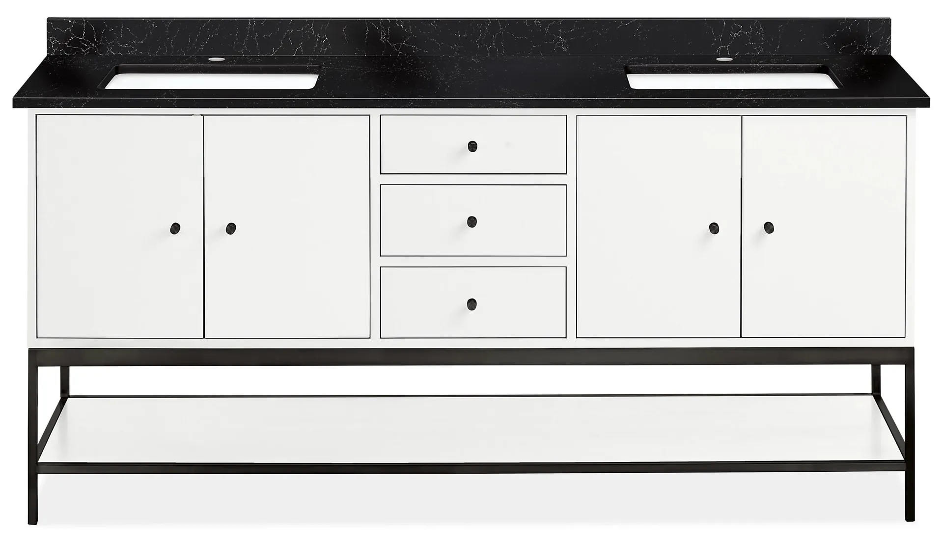 Linear 72w DBL Vanity w/Shelf L&R Overhang in White w/1Hole Mammoth Cave Top