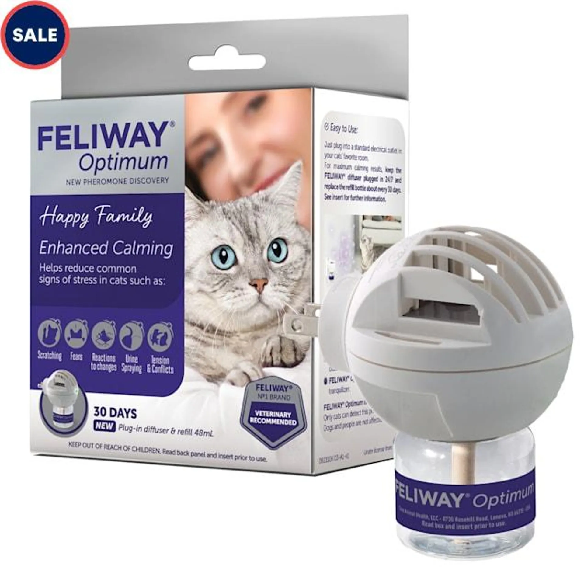 Feliway Optimum Diffuser & Refill Kit for Cats, 48 ml.