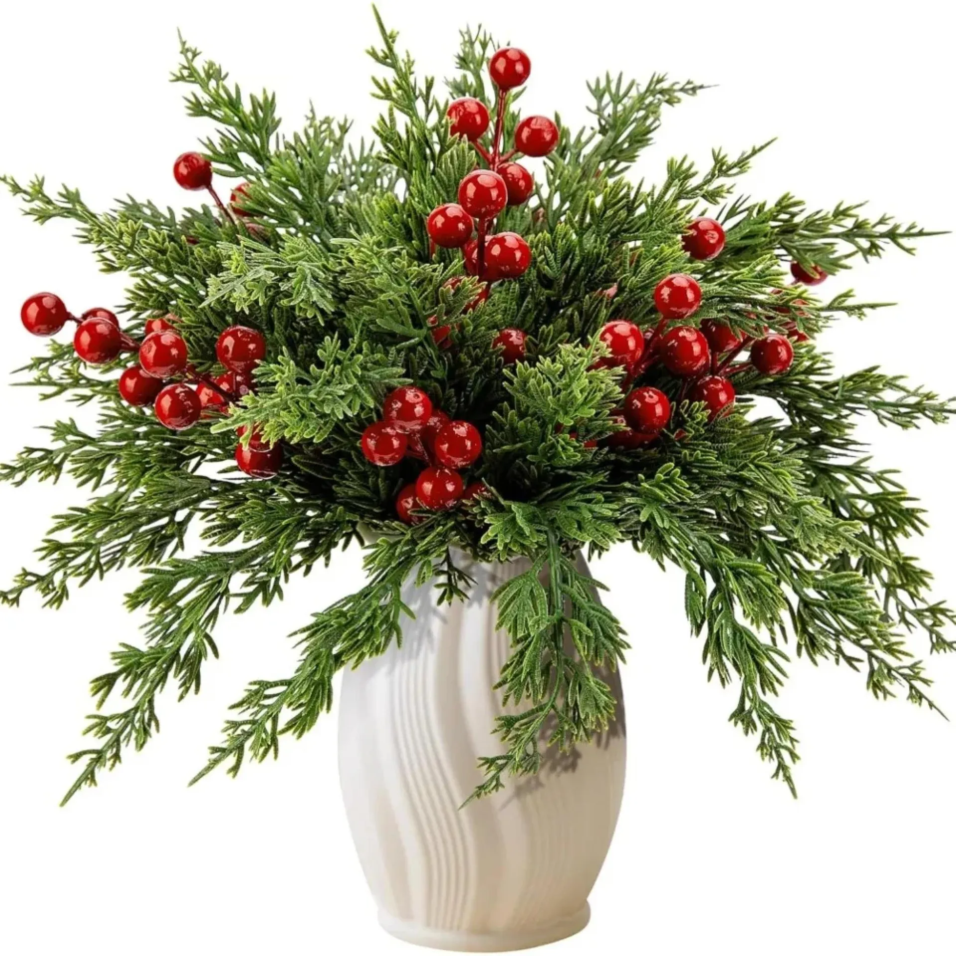 20 ramas de pino artificiales de Navidad, hojas de pino de Norfolk, ciprés, hojas de imitación, tallos falsos para manualidades, guirnaldas, decoración del hogar