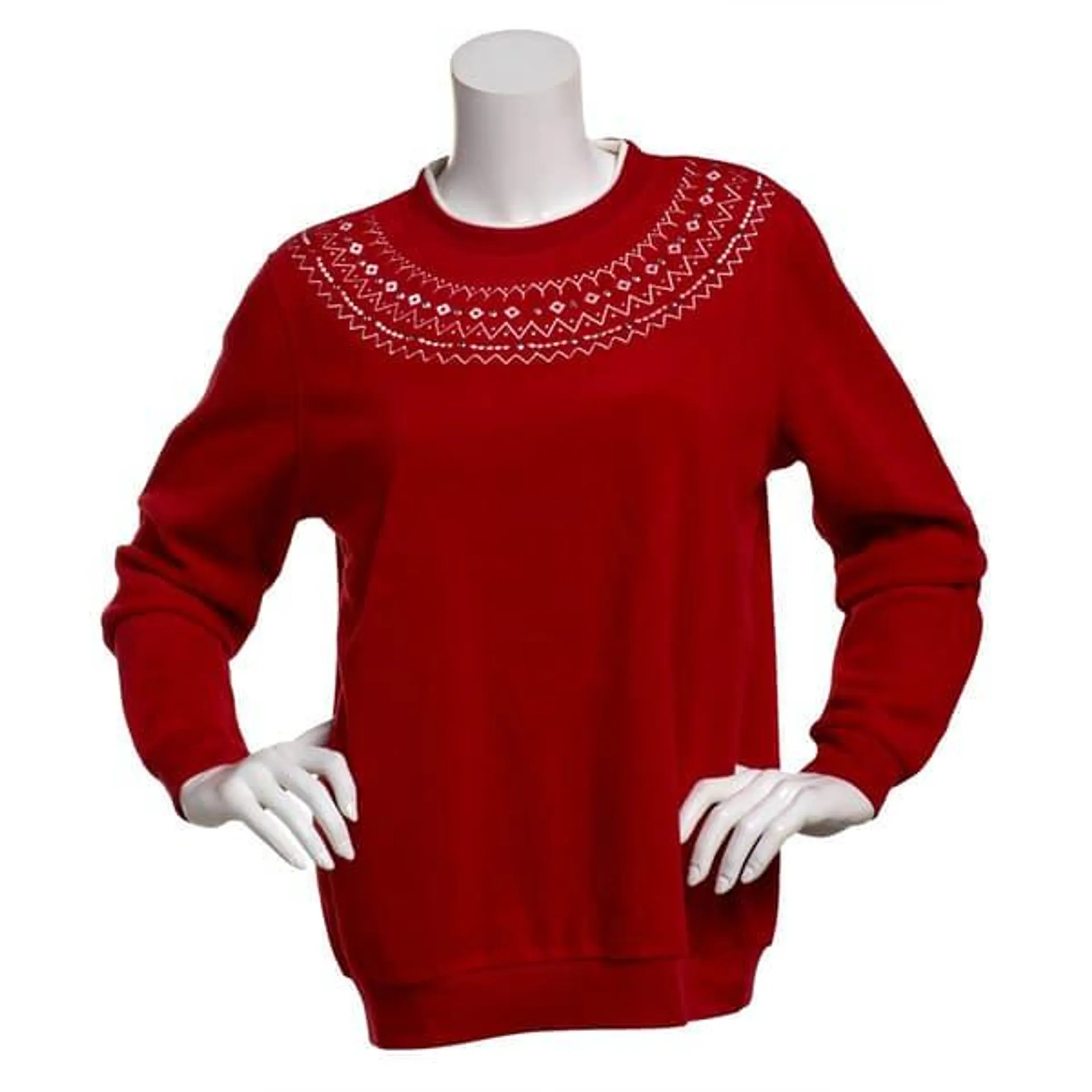 Plus Size Madison Taylor Fair Isle Yoke Microfleece Sweatshirt