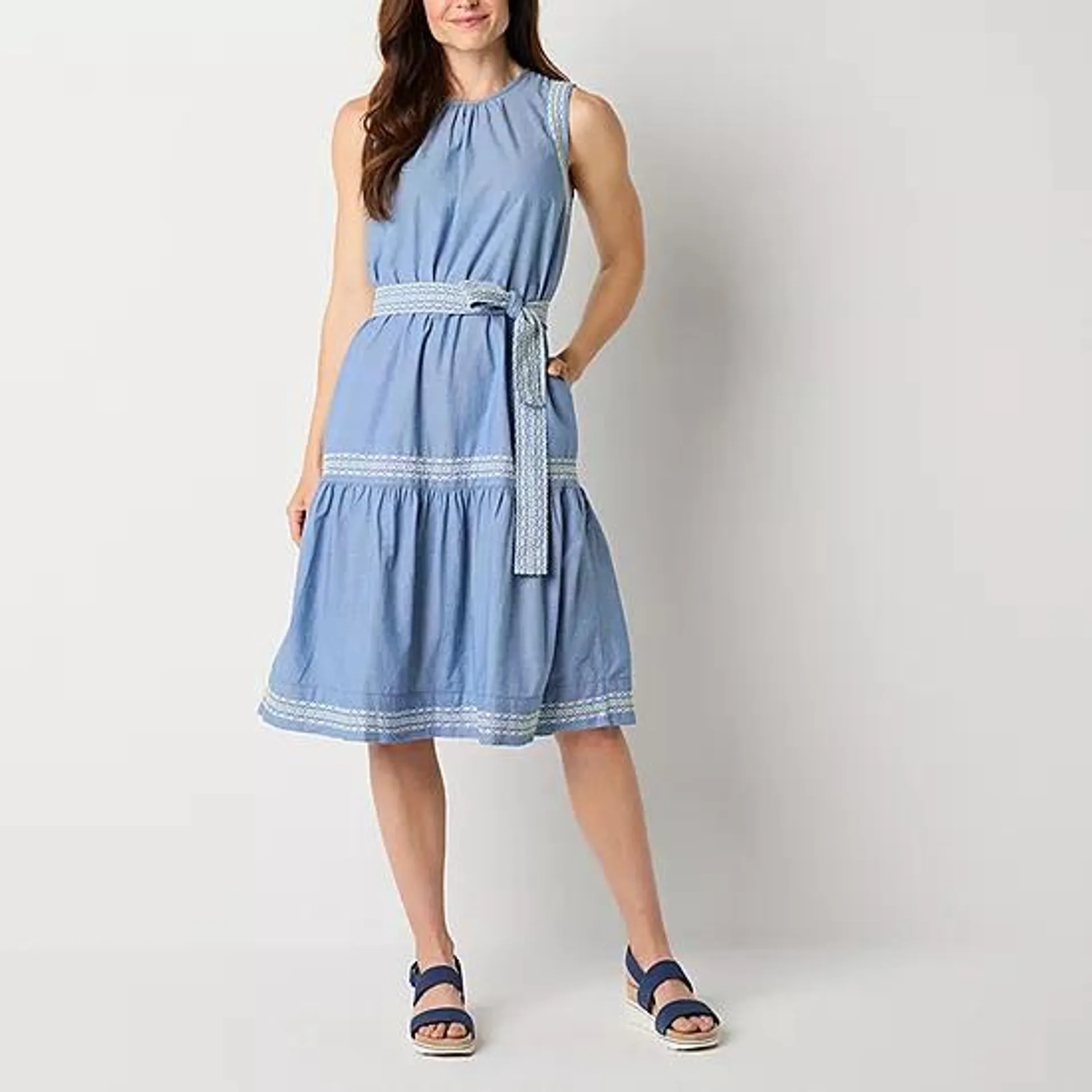 new! St. John's Bay Sleeveless Embroidered Midi A-Line Dress