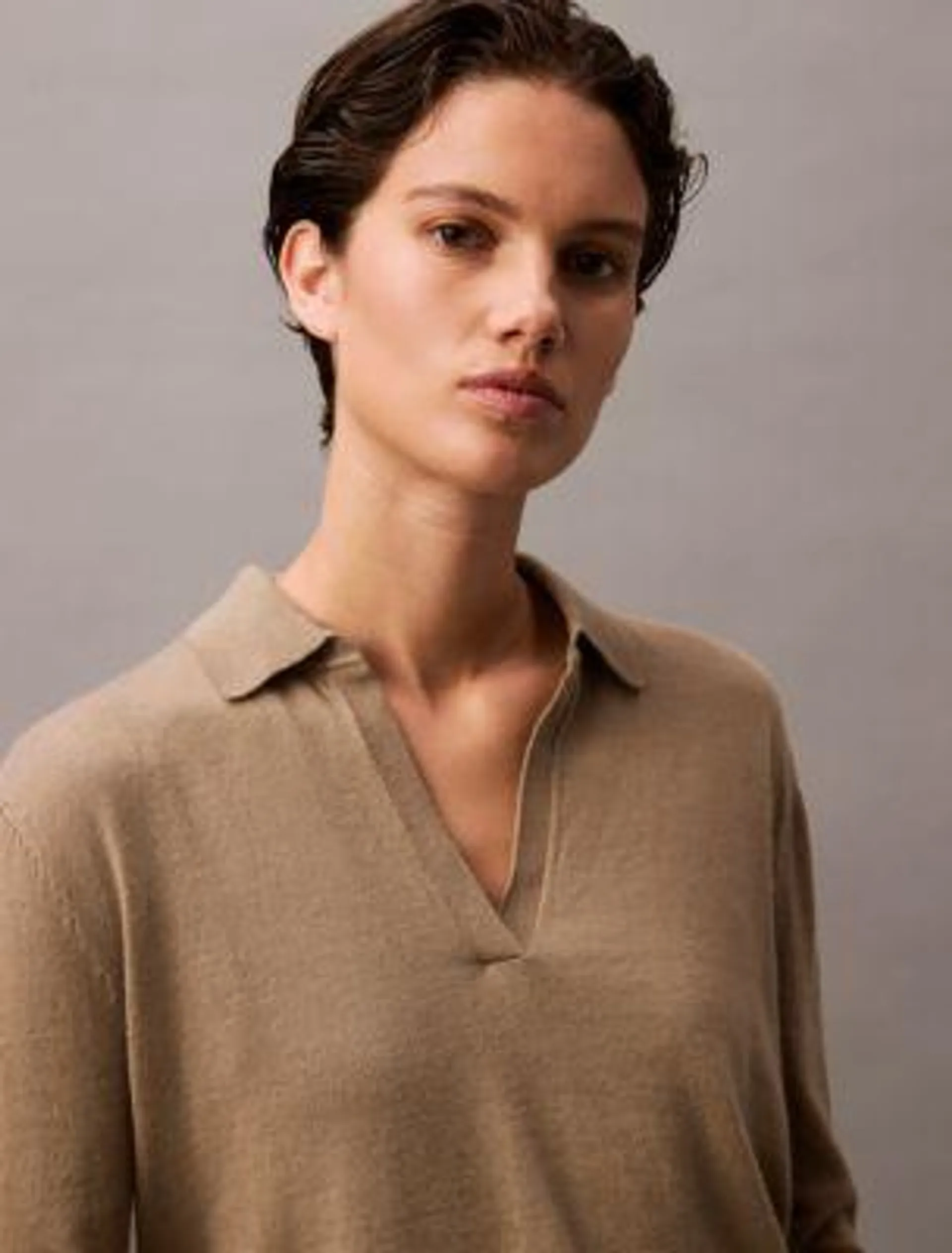 Extra Fine Merino Blend Polo Sweater