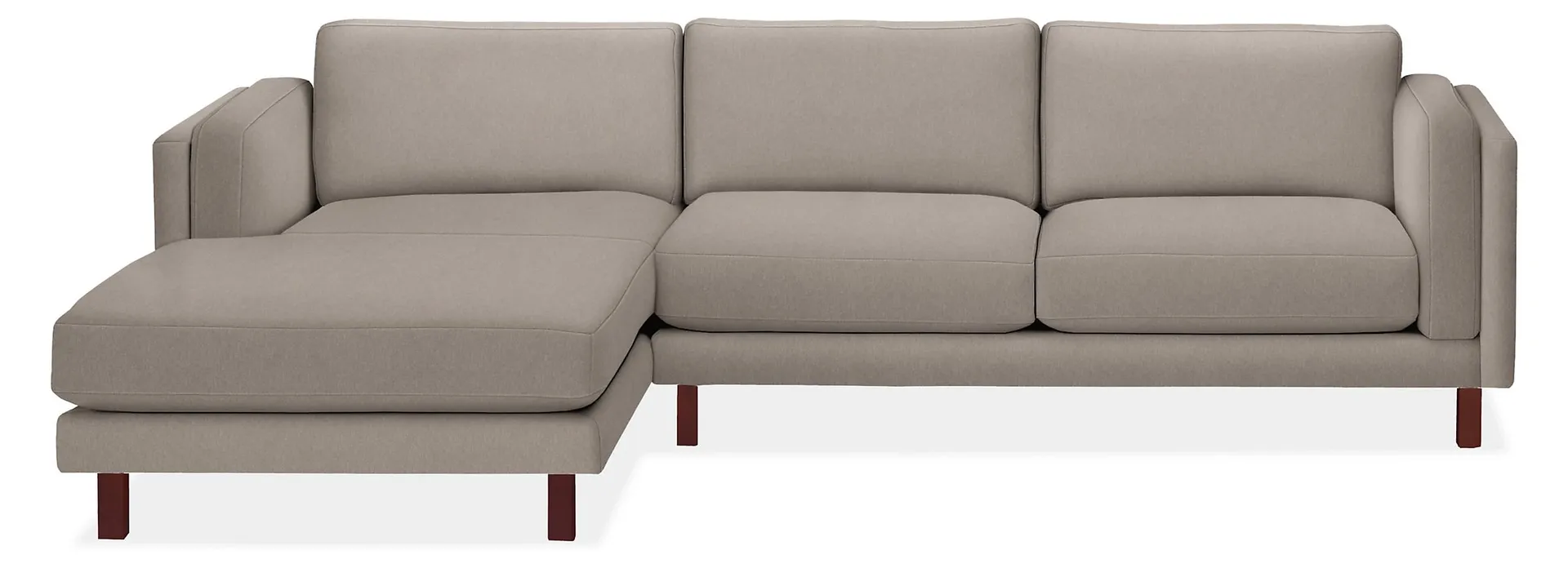 Cade 114" Sofa with Left-Arm Chaise in Dawson Cement with Cognac Legs