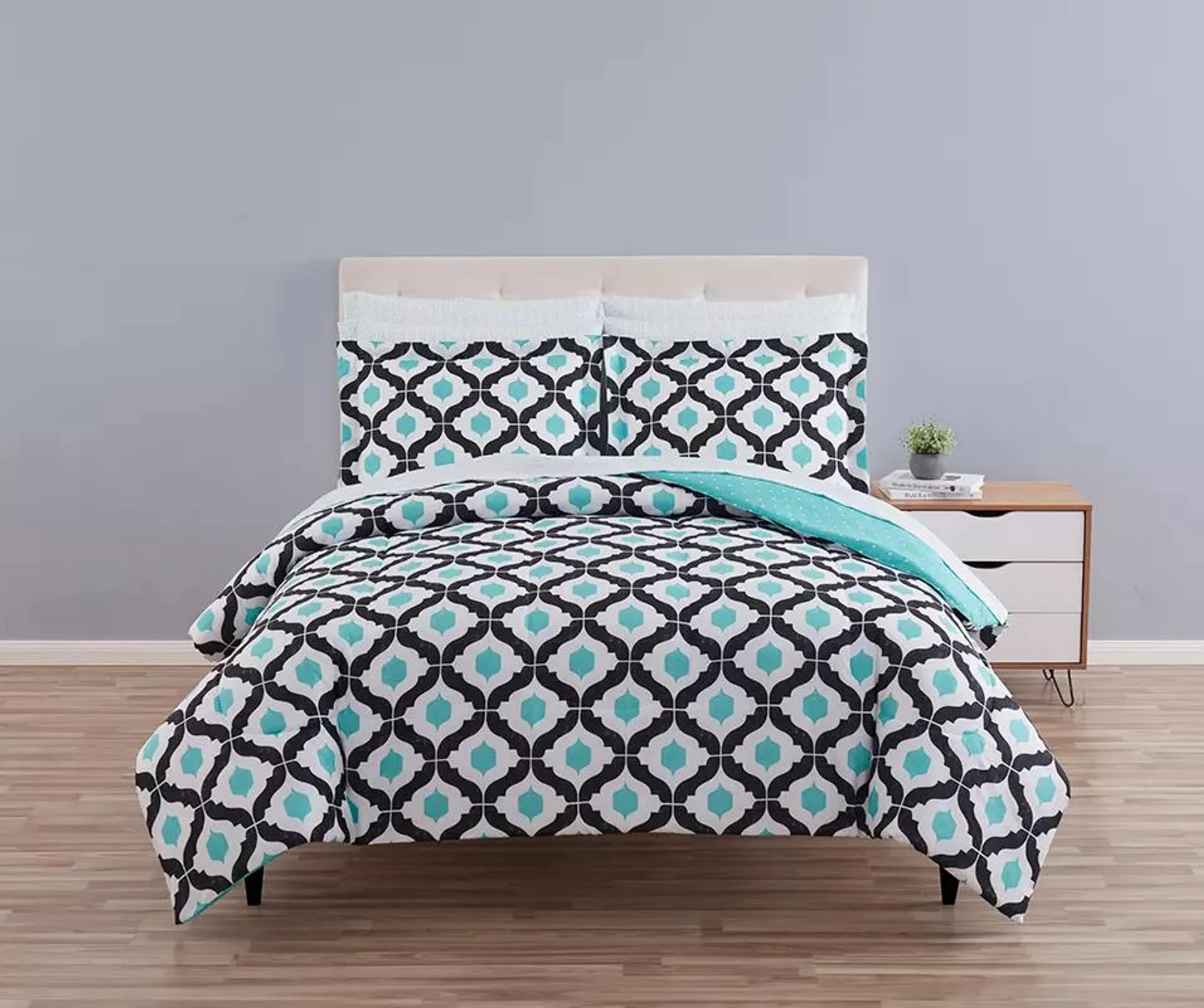 Blue & Black Arabesque Microfiber Queen 8-Piece Bed-in-a-Bag Set