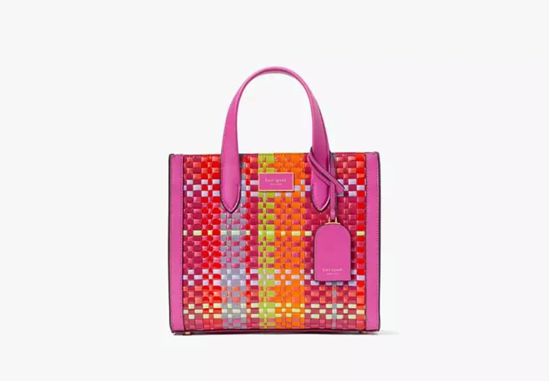 Manhattan Madras Plaid Woven Straw Small Tote