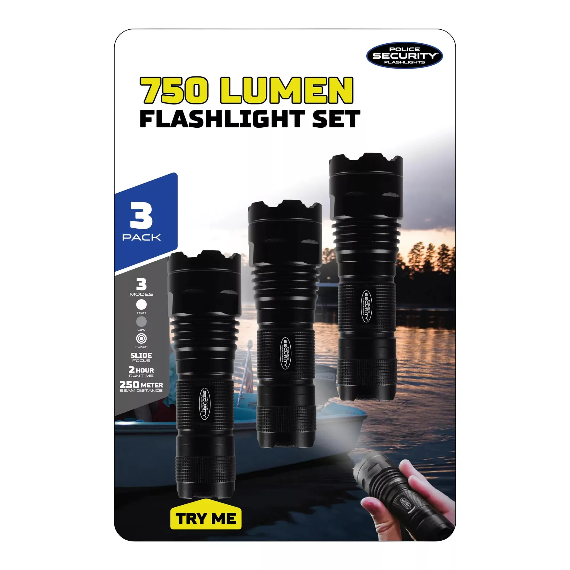 Police Security 750 Lumen Flashlights, 3 pk.