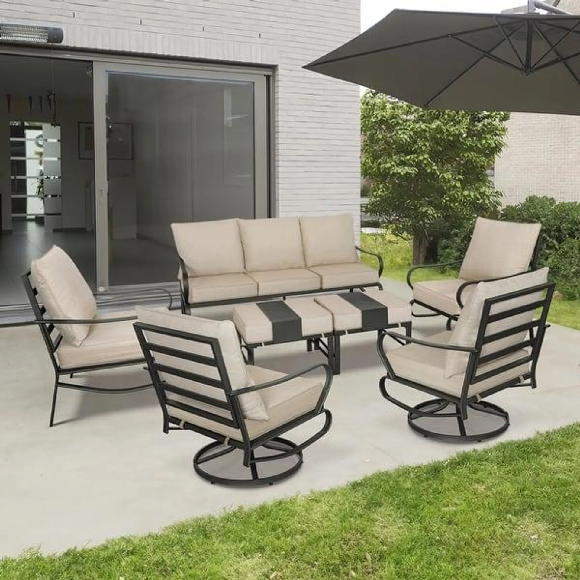 7-Seat Outdoor Patio Conversation Set, Outdoor Sofa With Ottomans