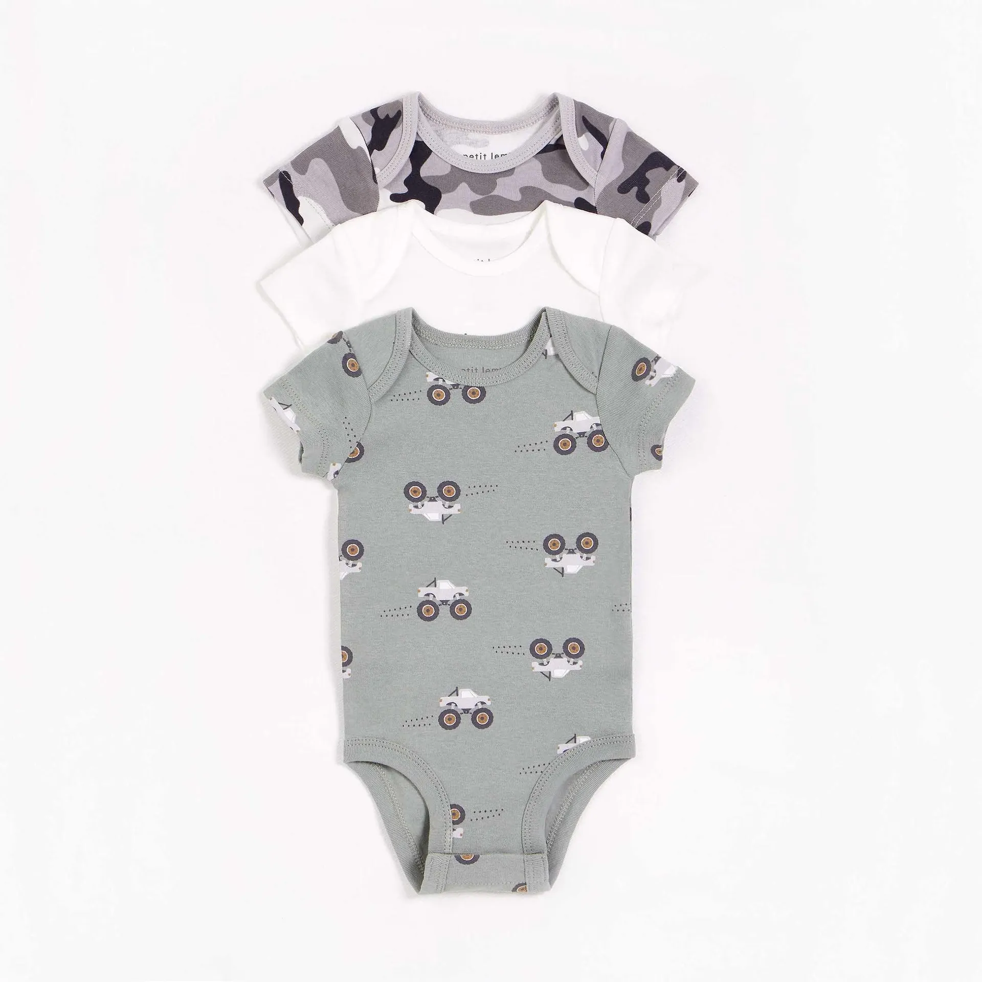 Petit Lem Monster Truck 3 Pack Bodysuits