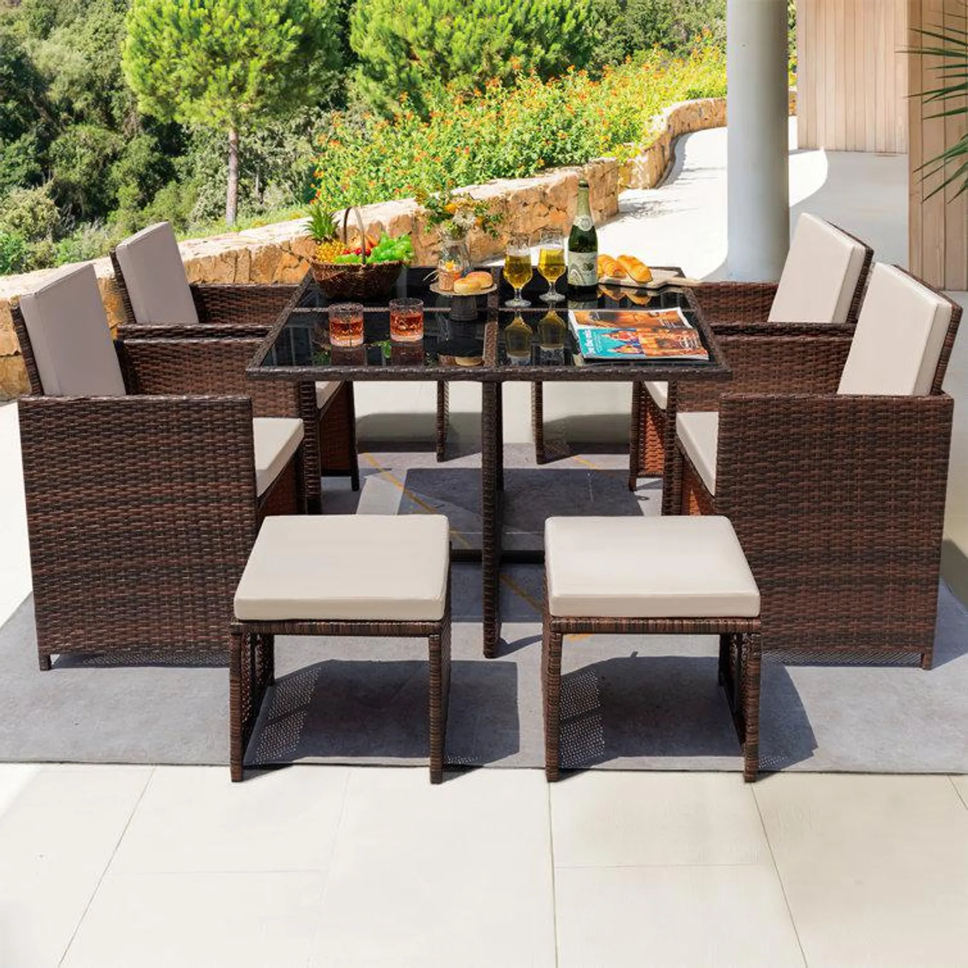 Angelos Rectangular 8 - Person Outdoor Dining Set with Cushions