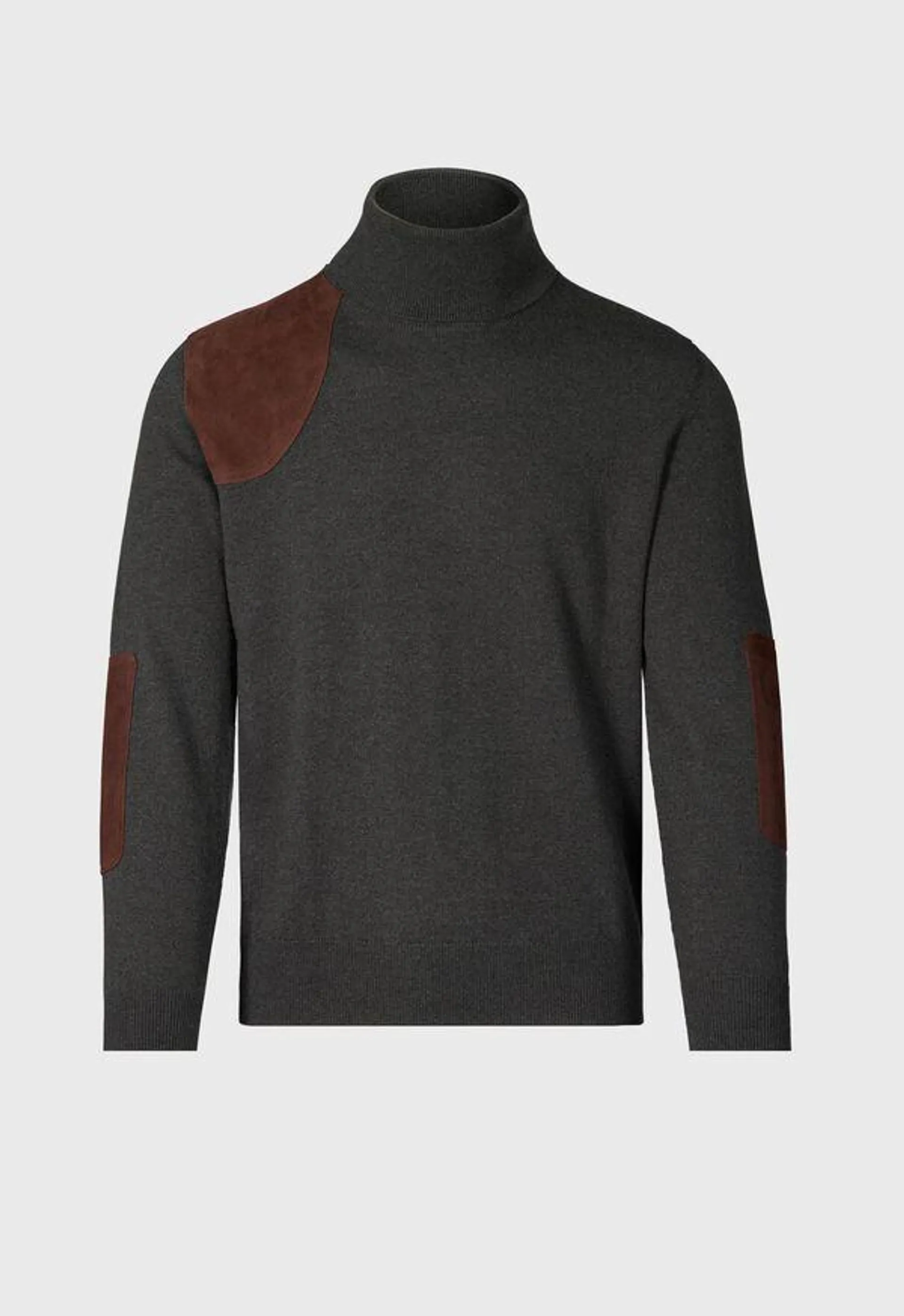 Cashmere & Suede Gun Patch Turtleneck