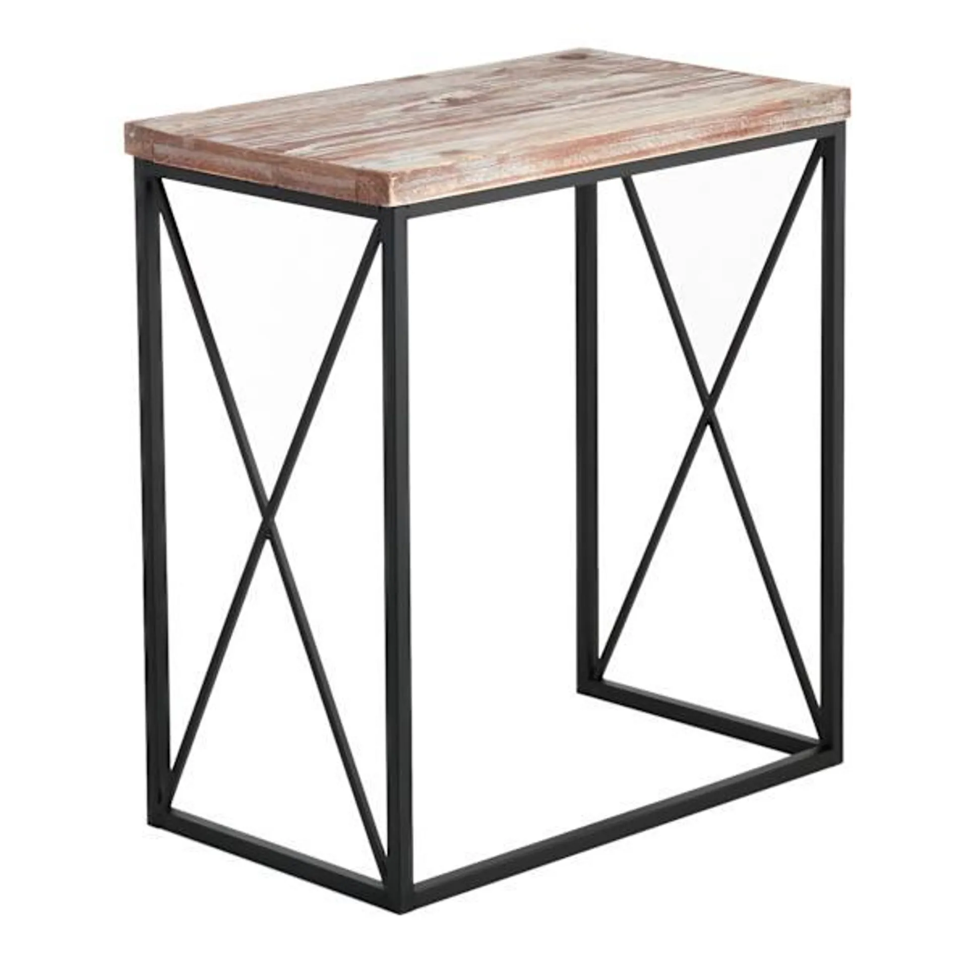 Wooden Top with Black Cross Metal Table, Medium