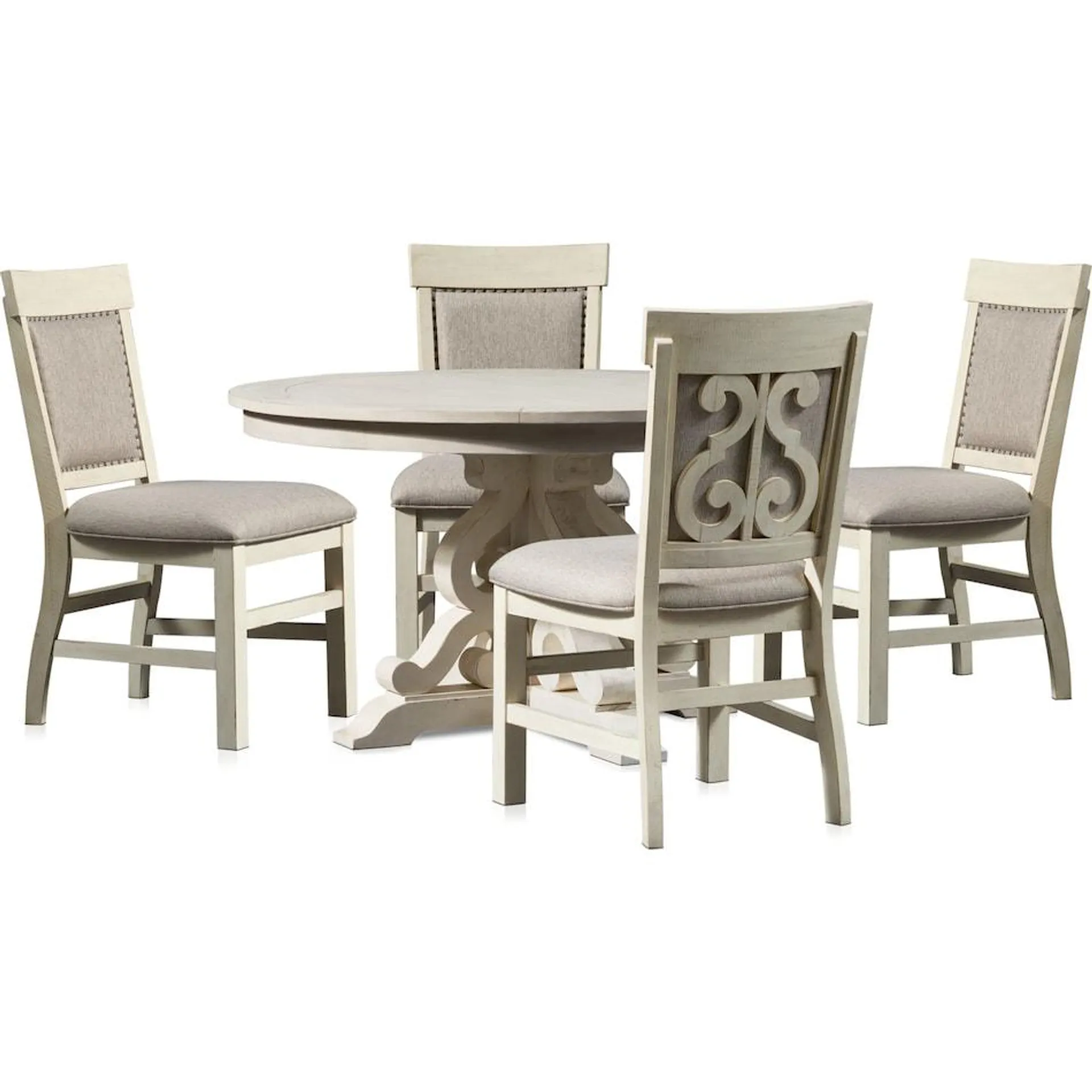 Charthouse Round Dining Table and 4 Upholstered Side Chairs