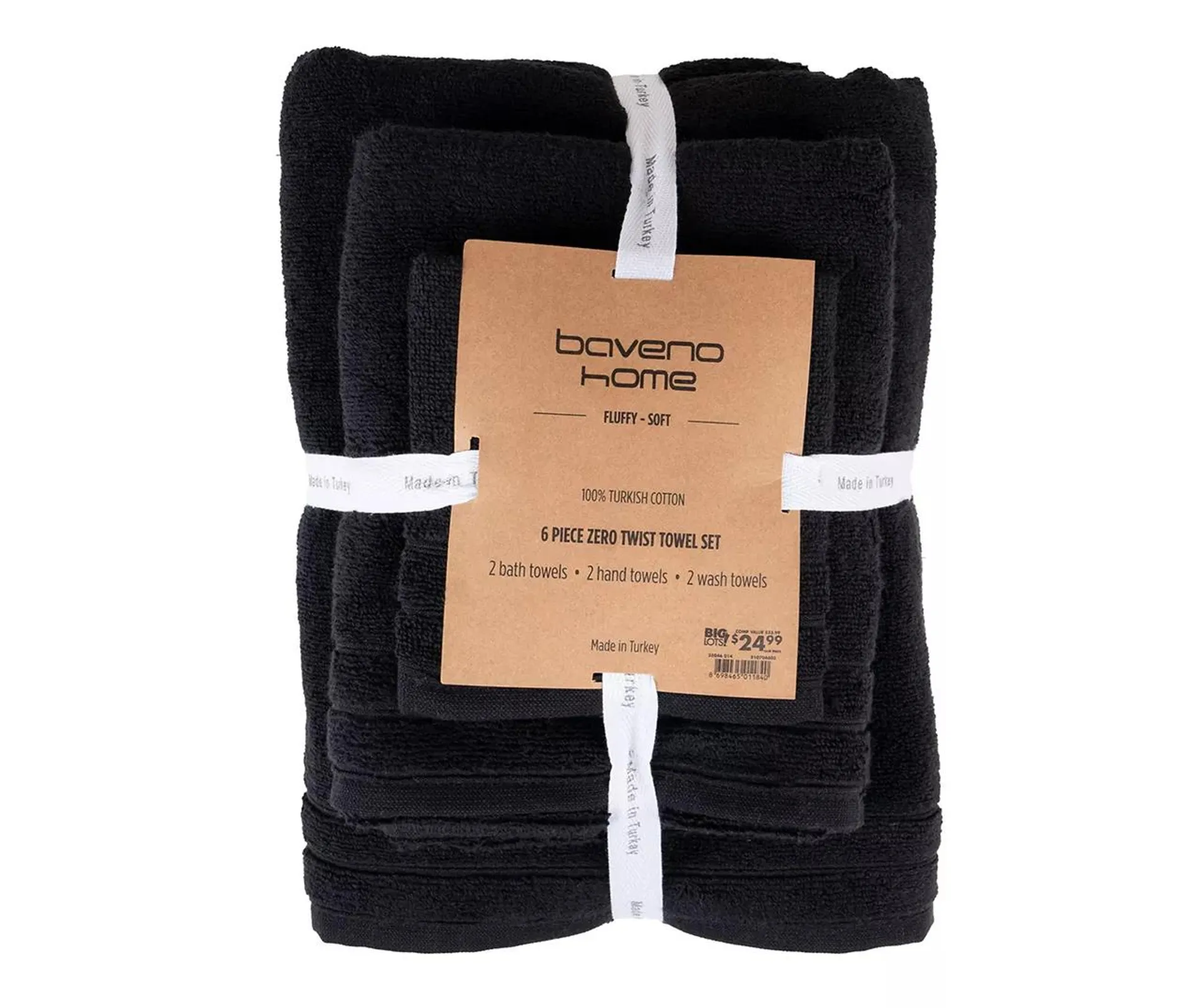 Black Zero-Twist 6-Piece Turkish Cotton Towel Set