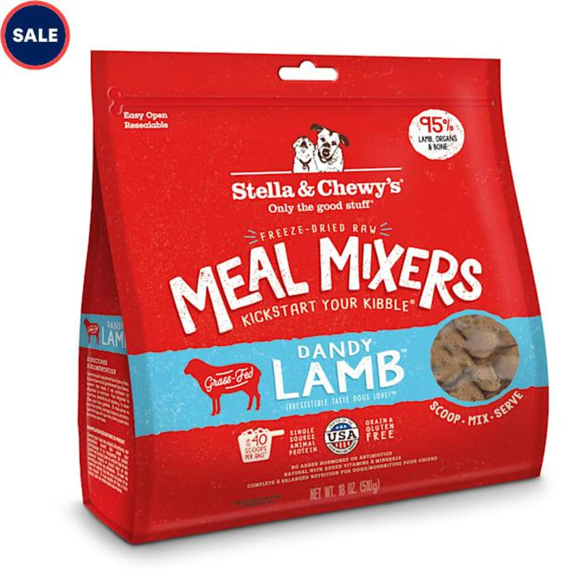 Stella & Chewy's Freeze Dried Raw Dandy Lamb Meal Mixer High Protein Dry Dog Food Topper, 18 oz.