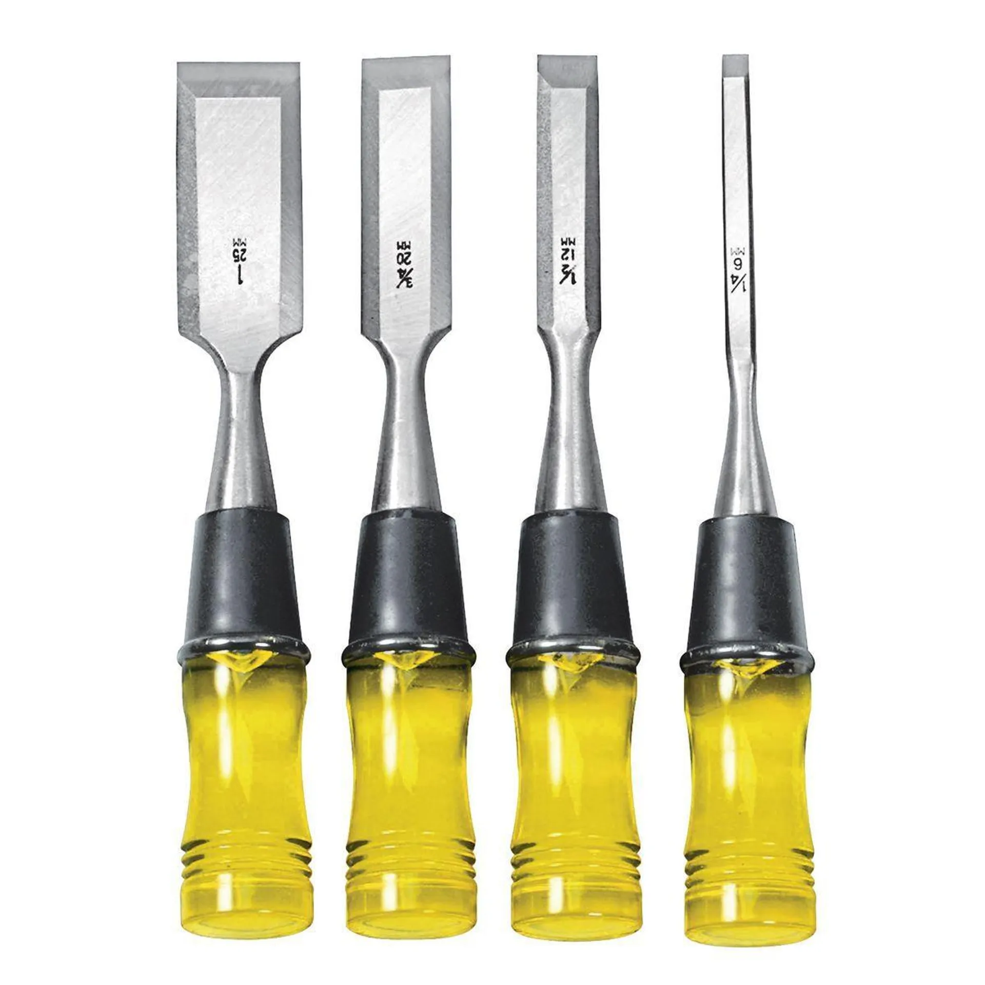 Wood Chisel Set with Clear PVC Handle, 4 Piece
