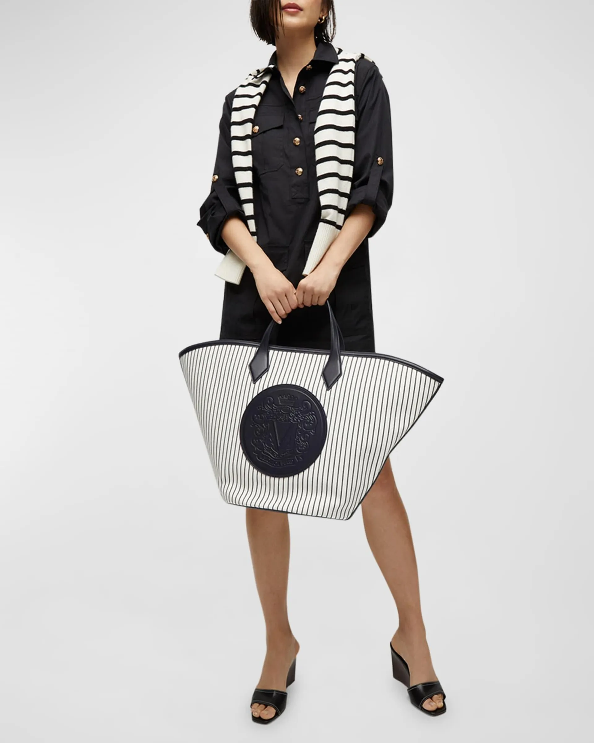 The Crest Large Striped Canvas Tote Bag