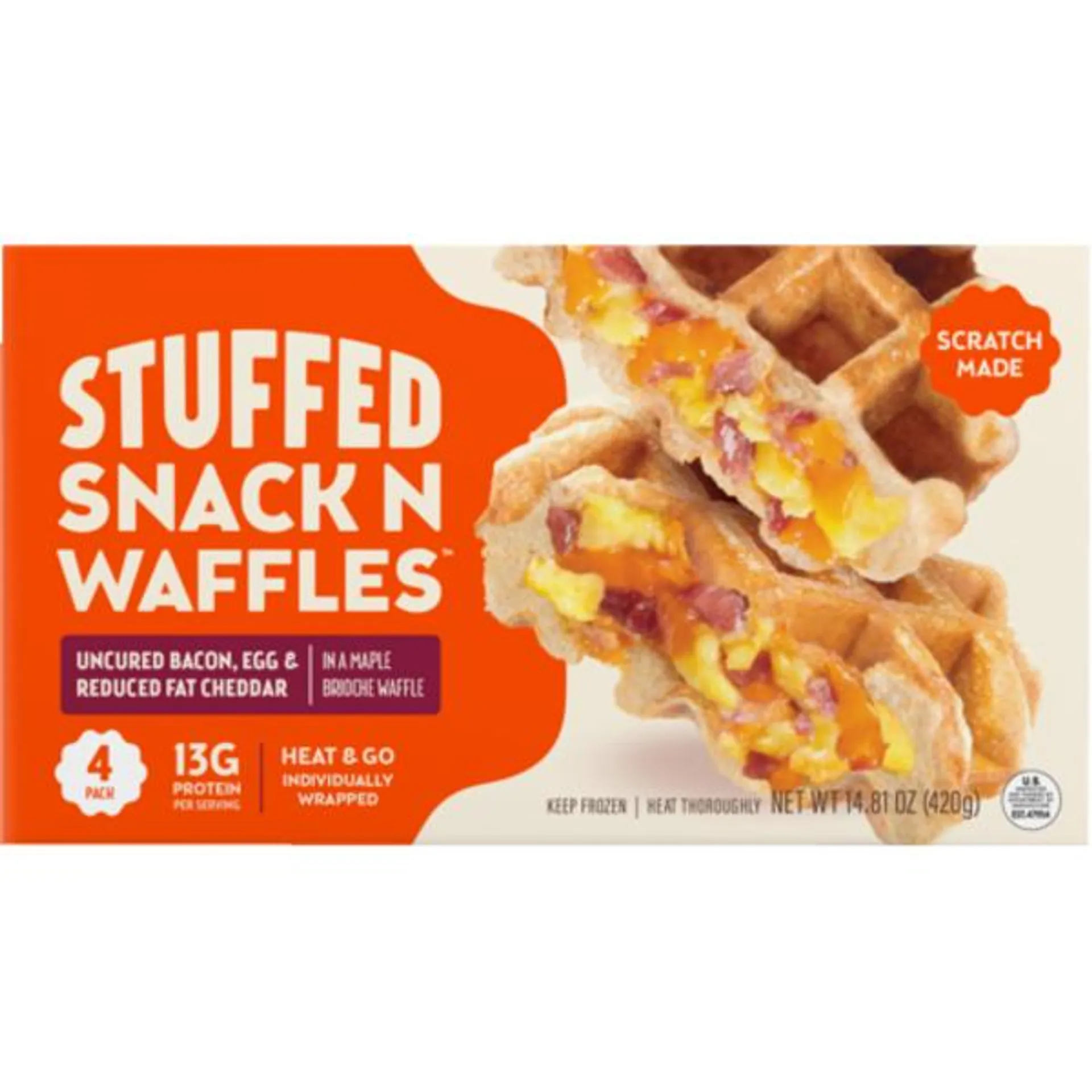 Snack N Waffles Bacon, Egg, Cheddar Stuffed Waffles 4 Pack