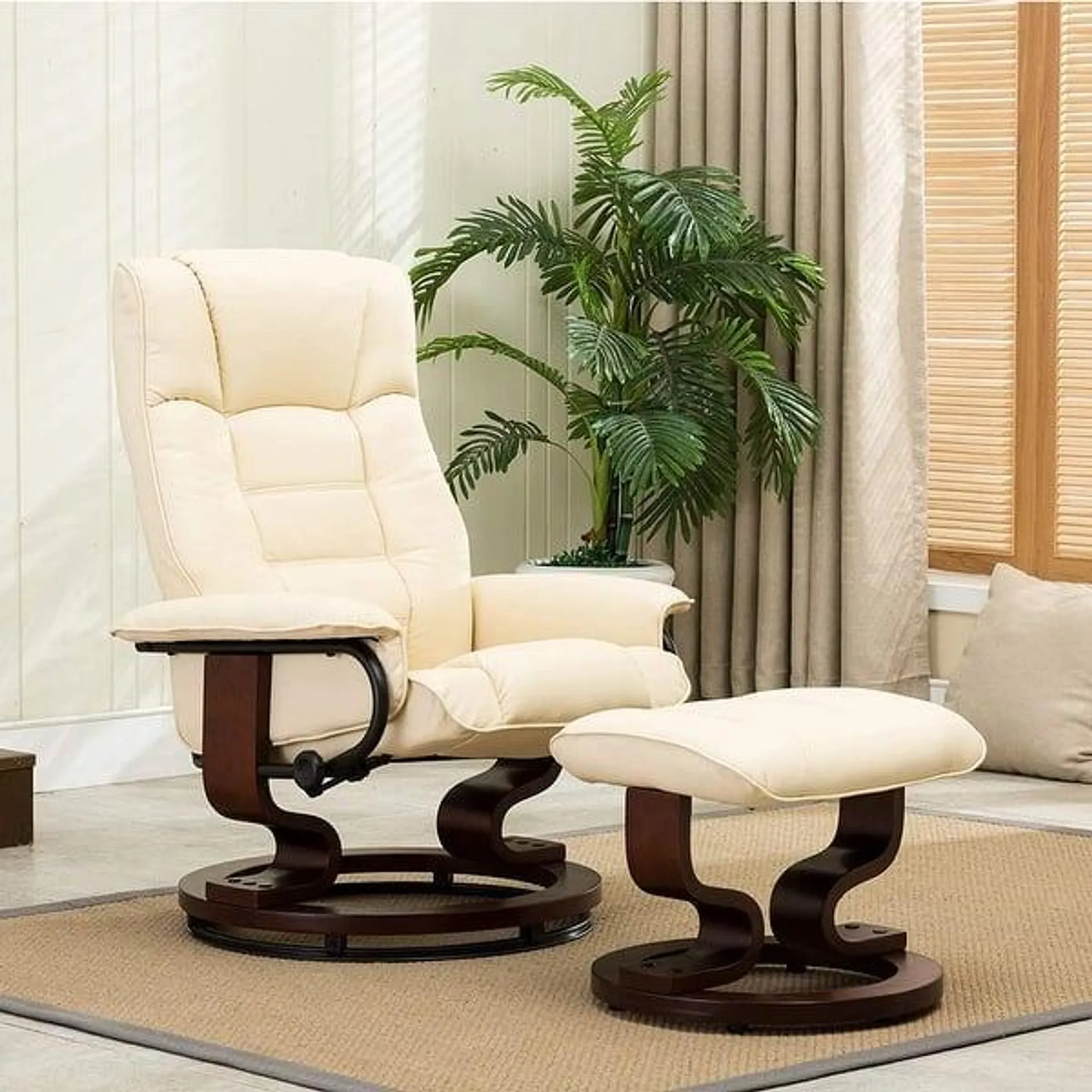 MCombo Swiveling Recliner Chair with Wood Base and Ottoman