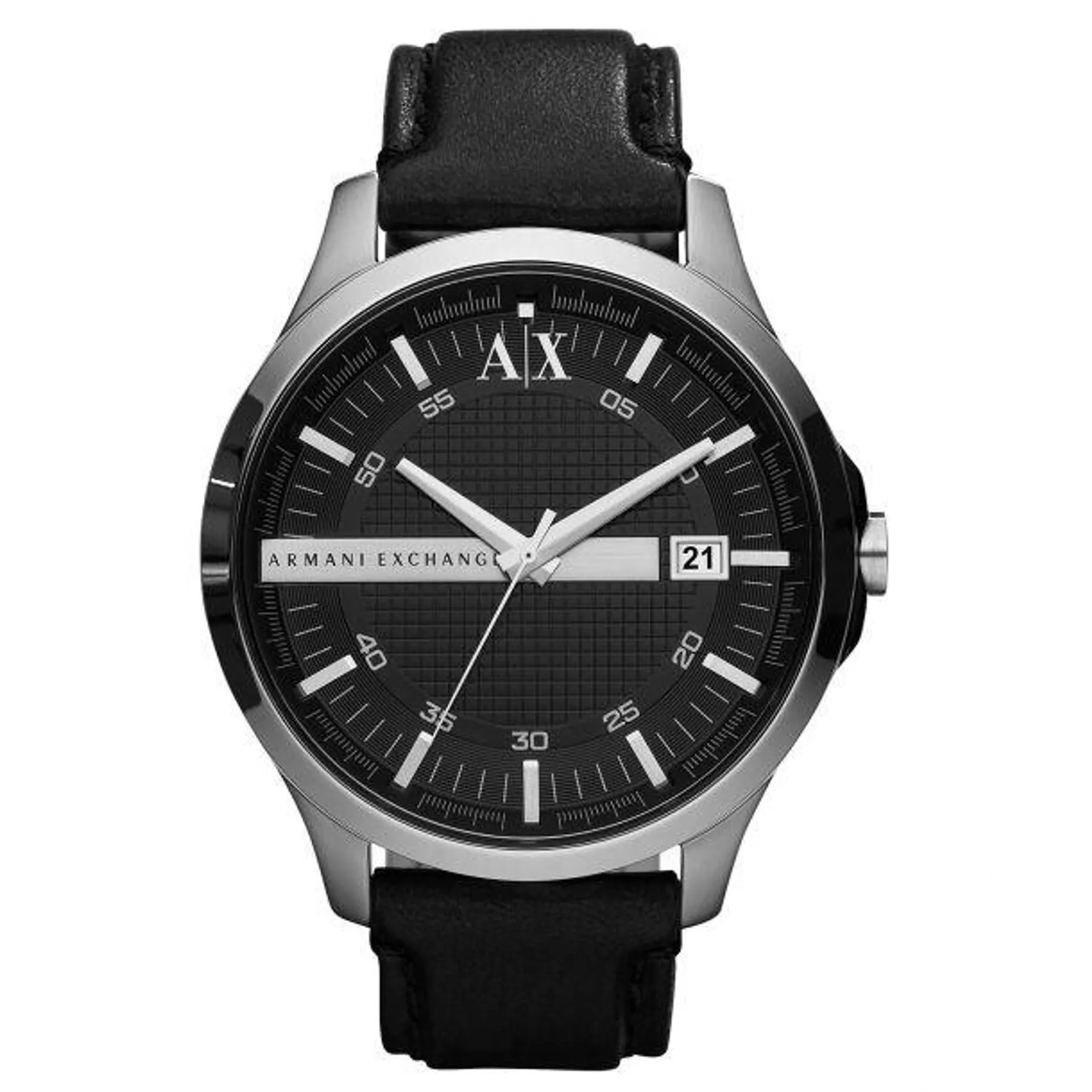 Armani Exchange Men's Watch Hampton Leather Strap - Black Dial