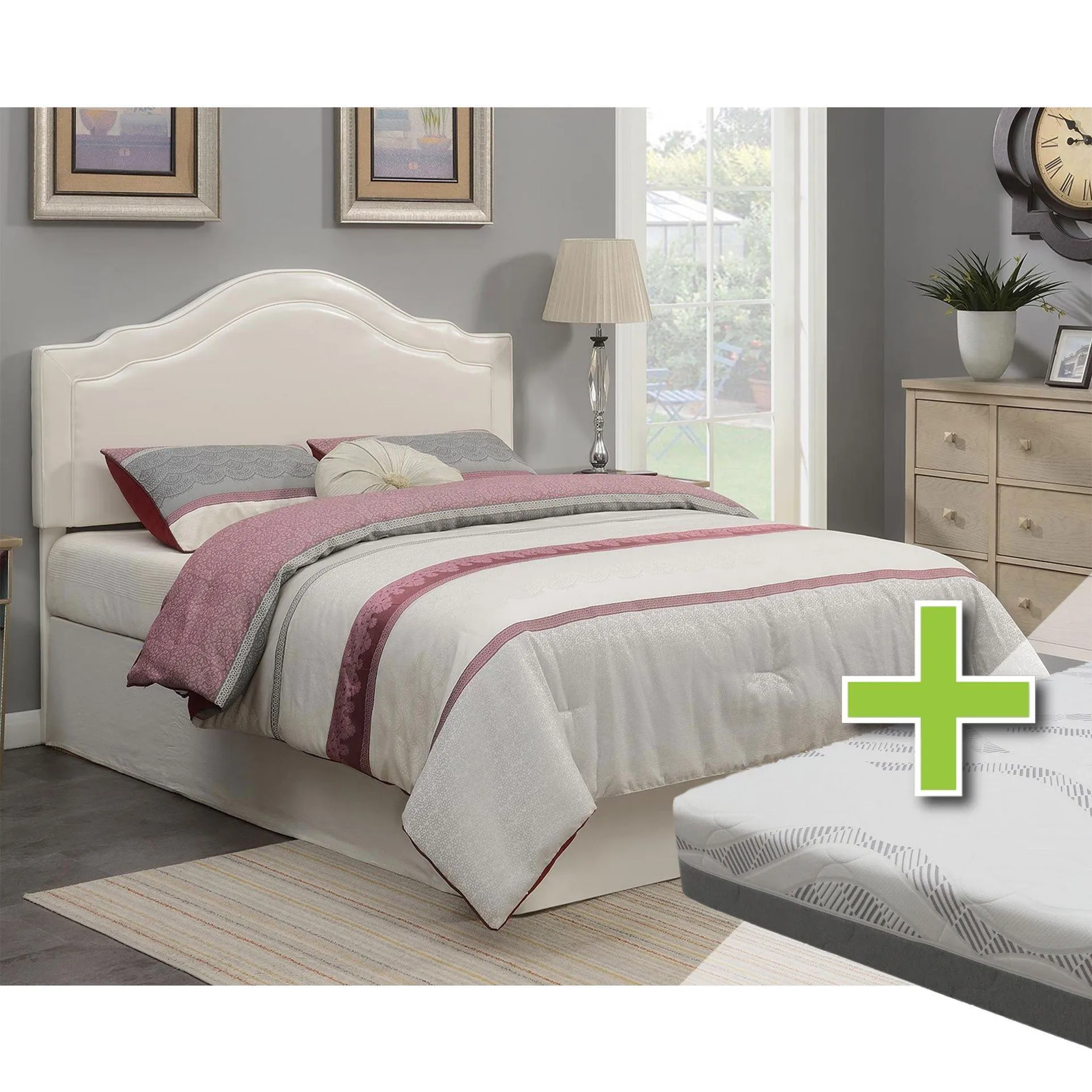 Edmond Queen Headboard with 8" Firm Tight Top Mattress 9" Foundation & Protector