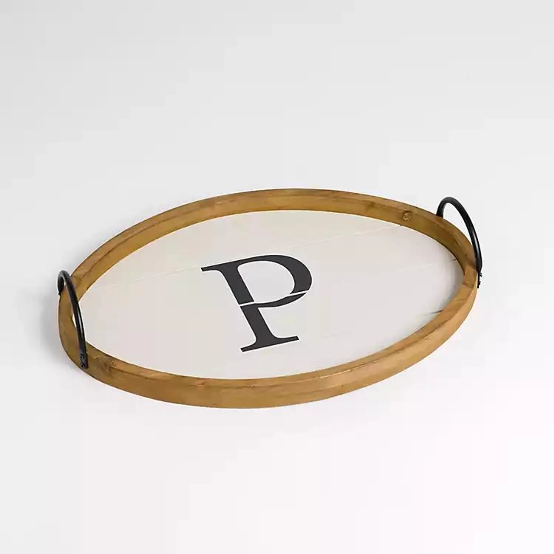 Oval White Wood Monogram P Tray