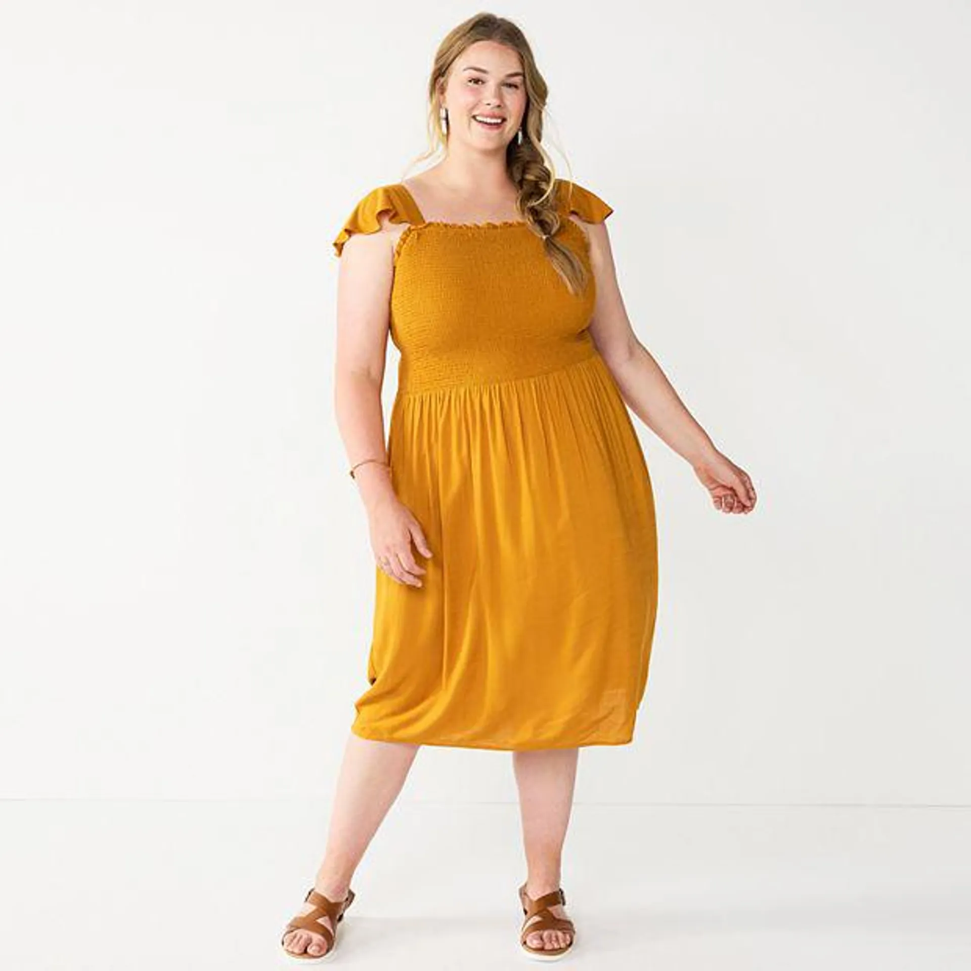 Plus Size Sonoma Goods For Life® Smocked Bodice Midi Dress