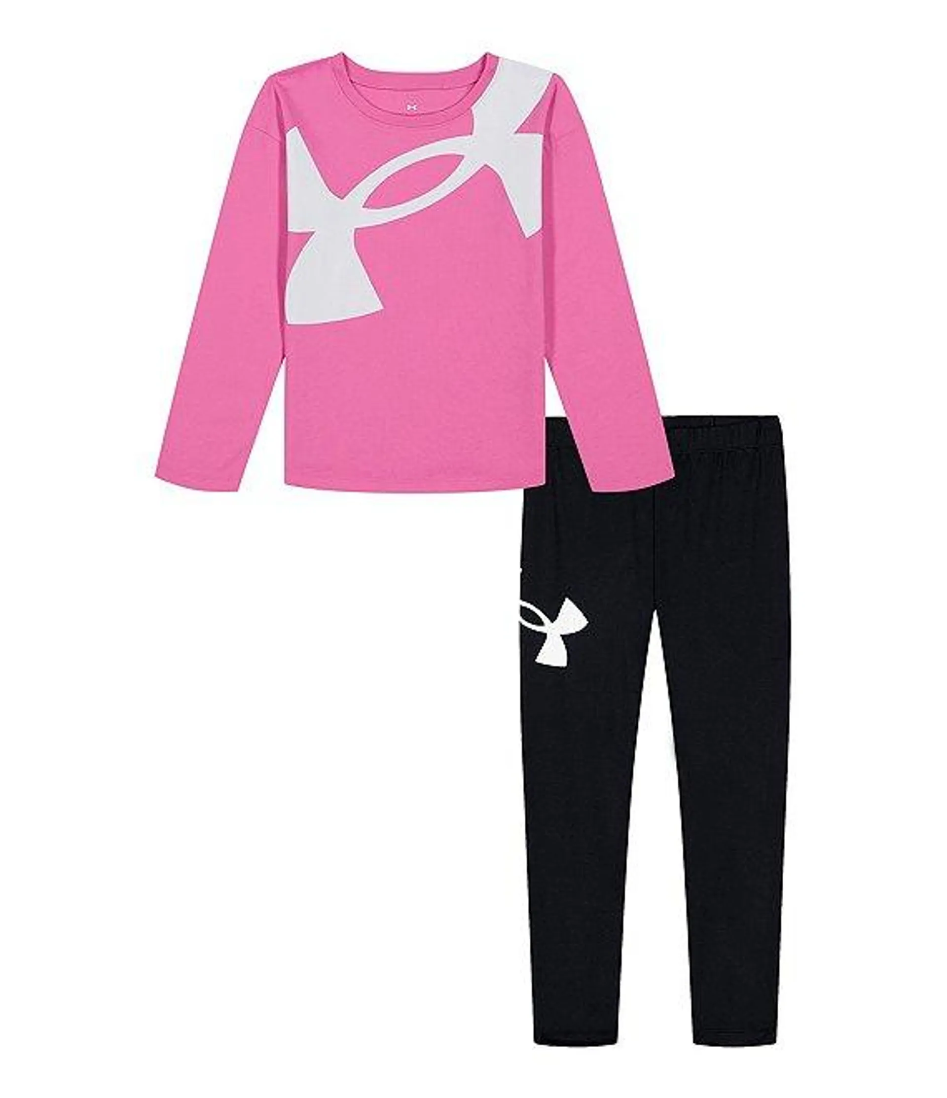 Little Girls 2T-6X Long Sleeve Big Icon Logo T-Shirt & Wraparound-Logo Leggings Set