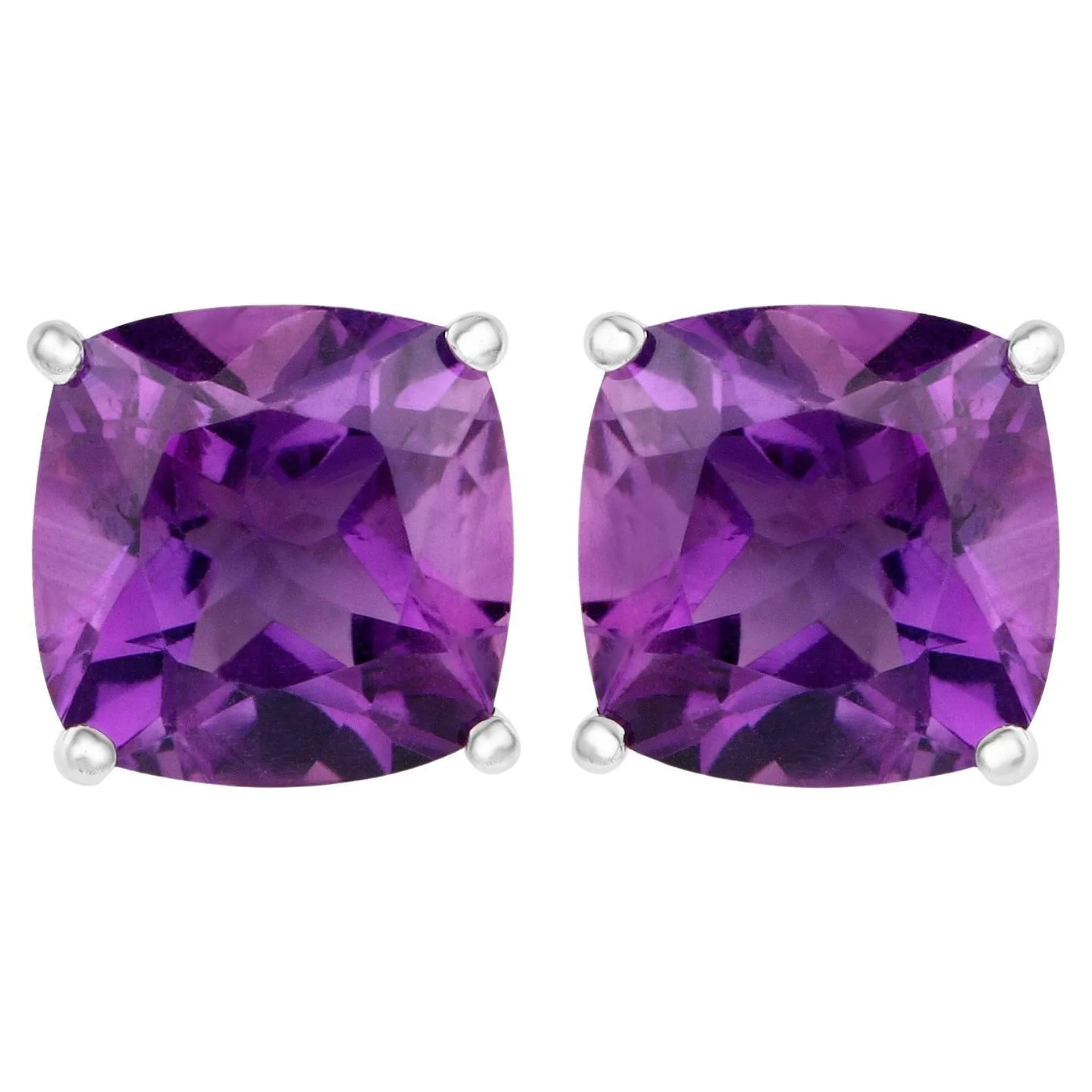 Amethyst Stud Earrings 5.20 Carats Rhodium Plated Sterling Silver