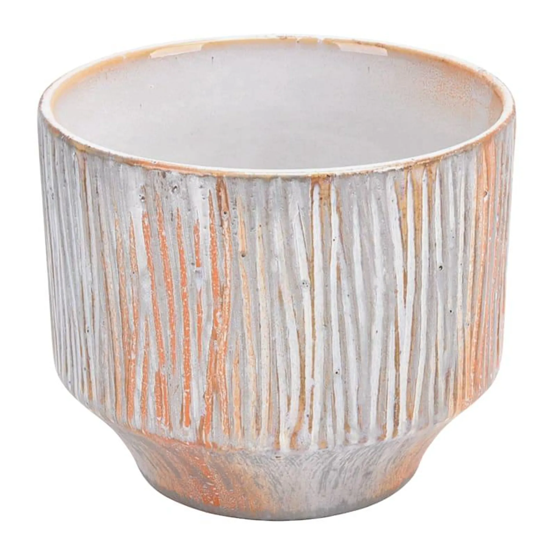 Indoor Orange & White Textured Ceramic Pot, Small