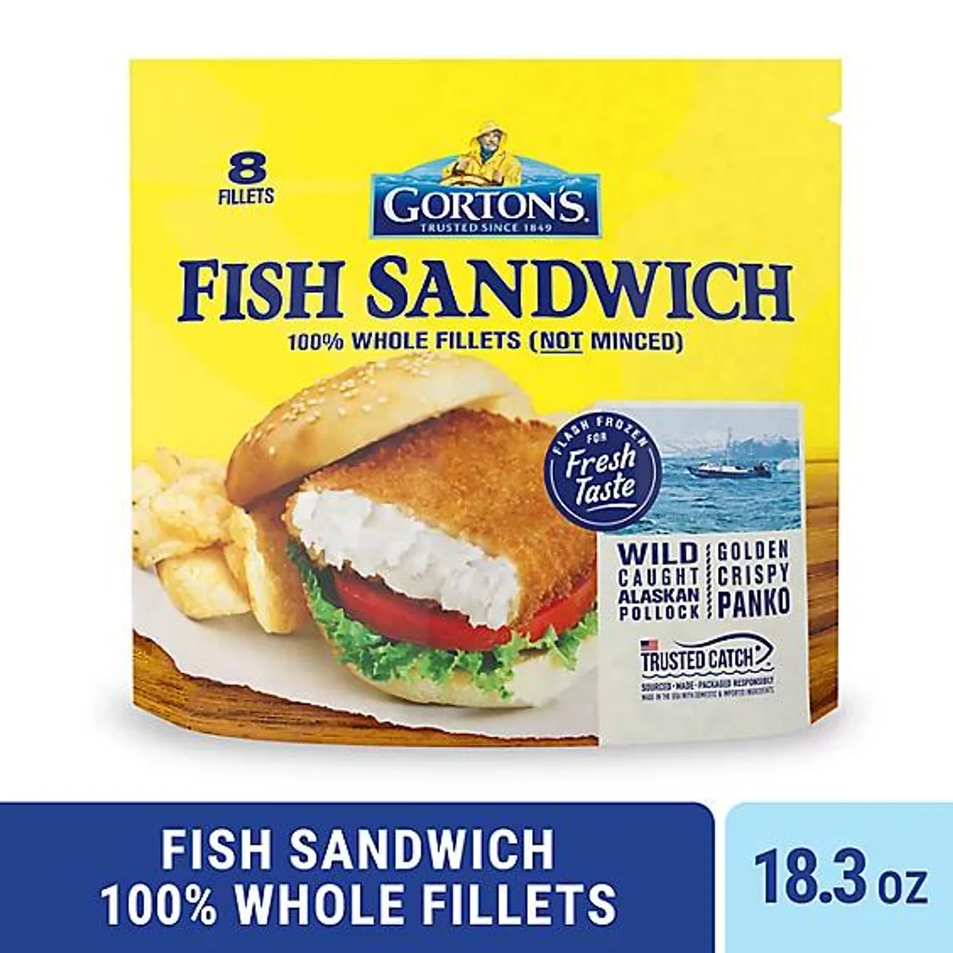 Gorton's Fish Sandwich Breaded Fish Fillets Bag - 8 Count