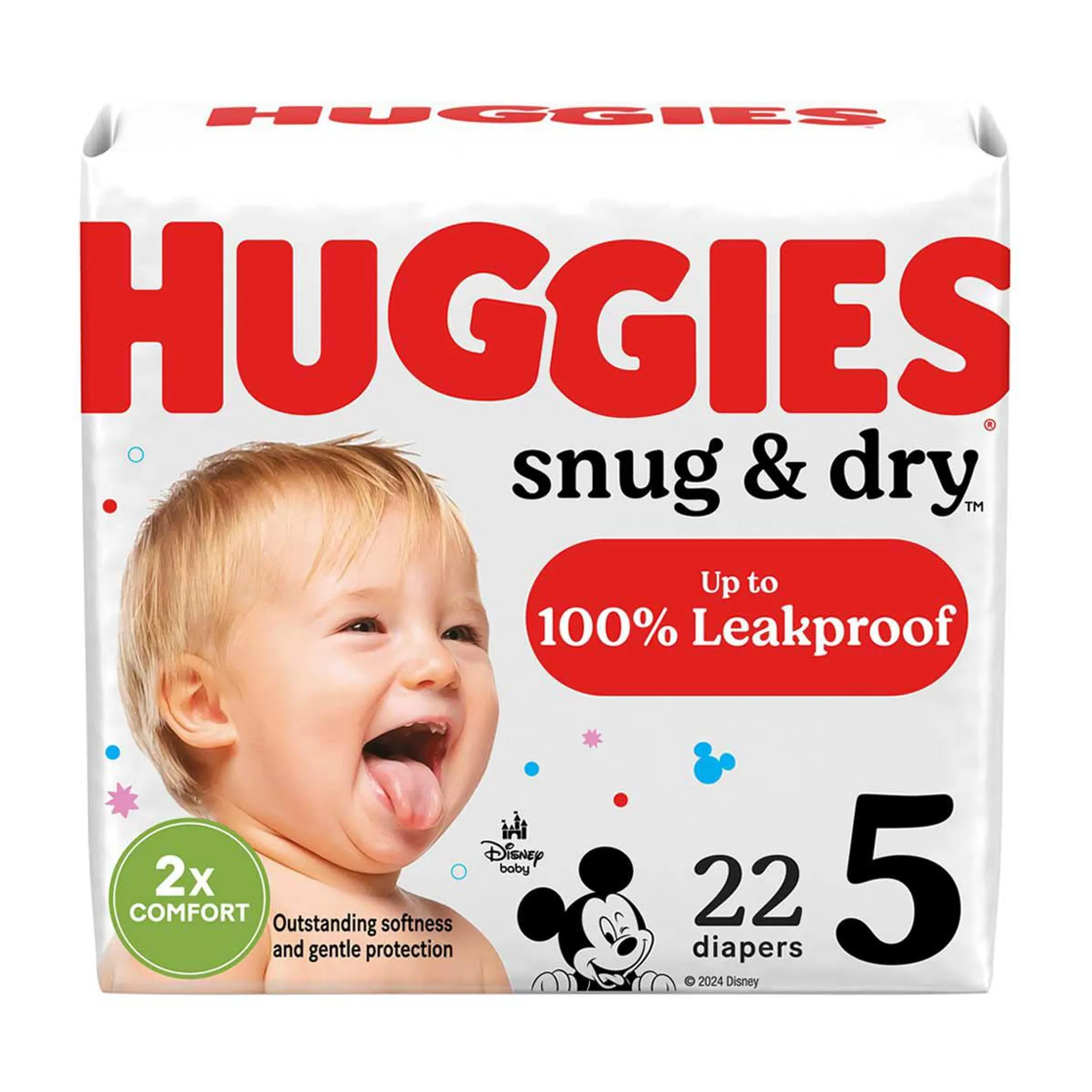 Huggies Snug & Dry Baby Diapers, Size 5 fits 27+ lbs, 22 ct