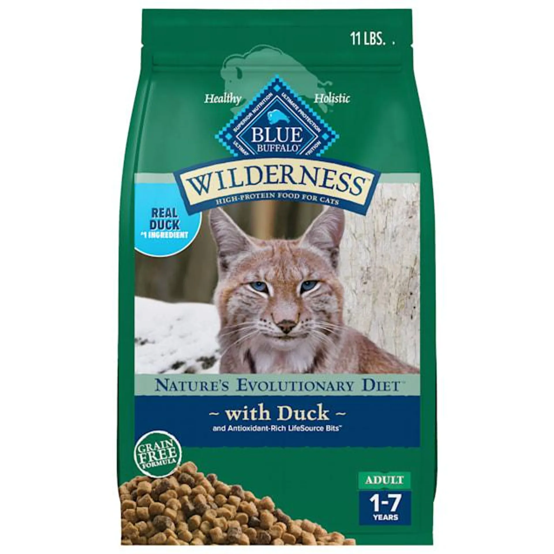 Blue Buffalo Wilderness Duck Supports Health and Wellness, High-Protein & Grain-Free, Healthy Adult Dry Cat Food, 11 lbs.